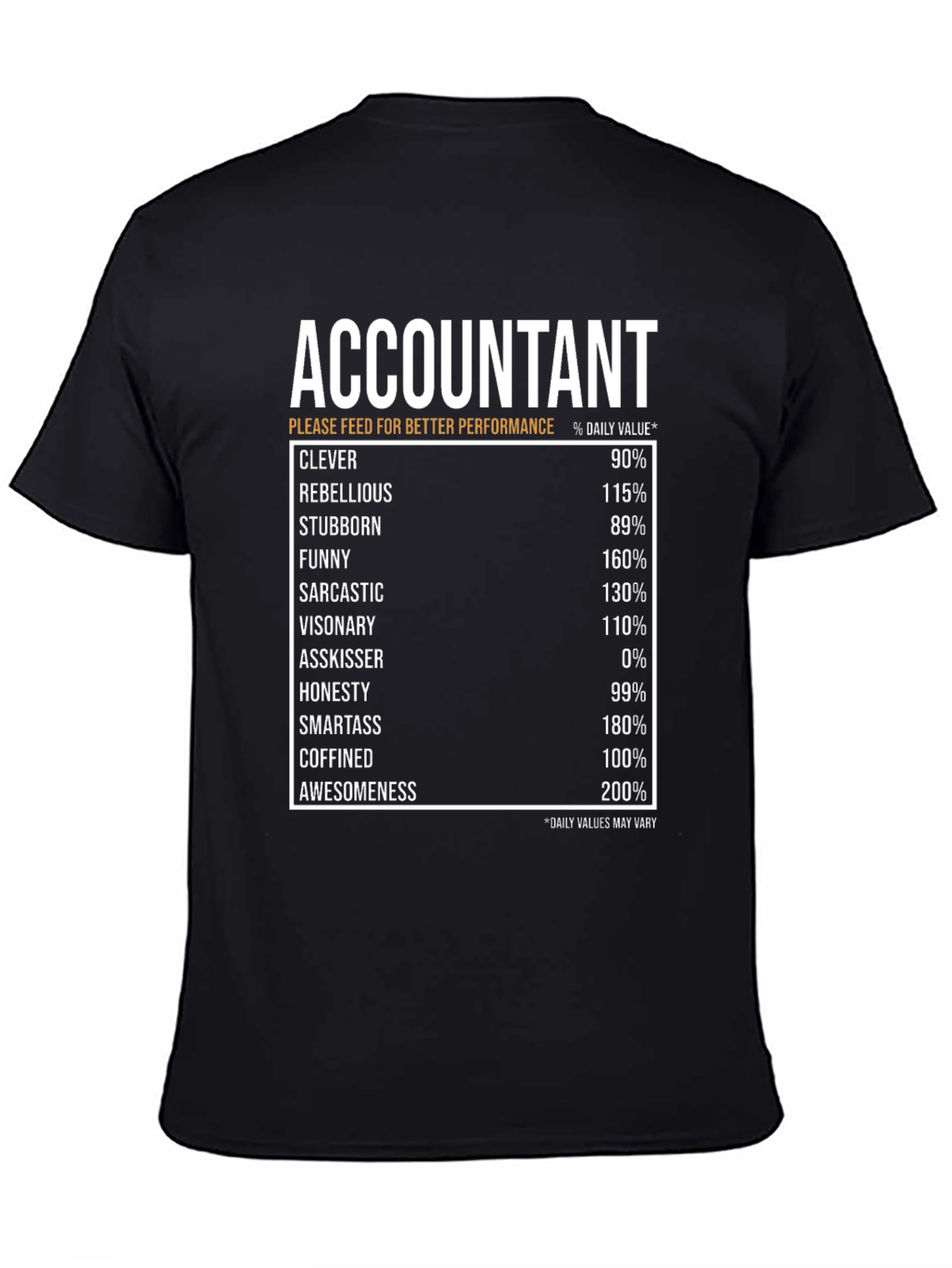 Accountant Nutritional Facts Black T-Shirt