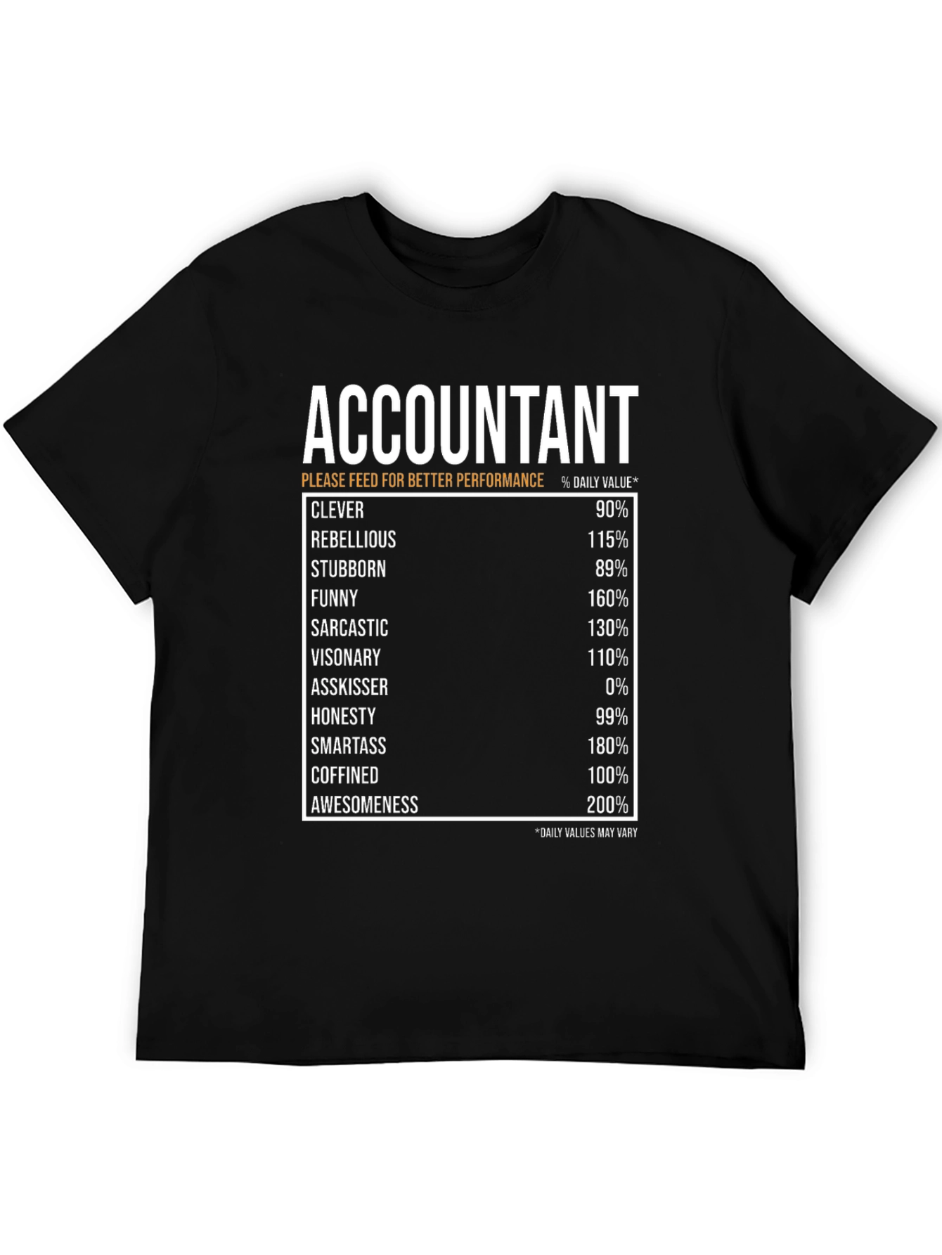 Accountant Nutritional Facts Black T-Shirt
