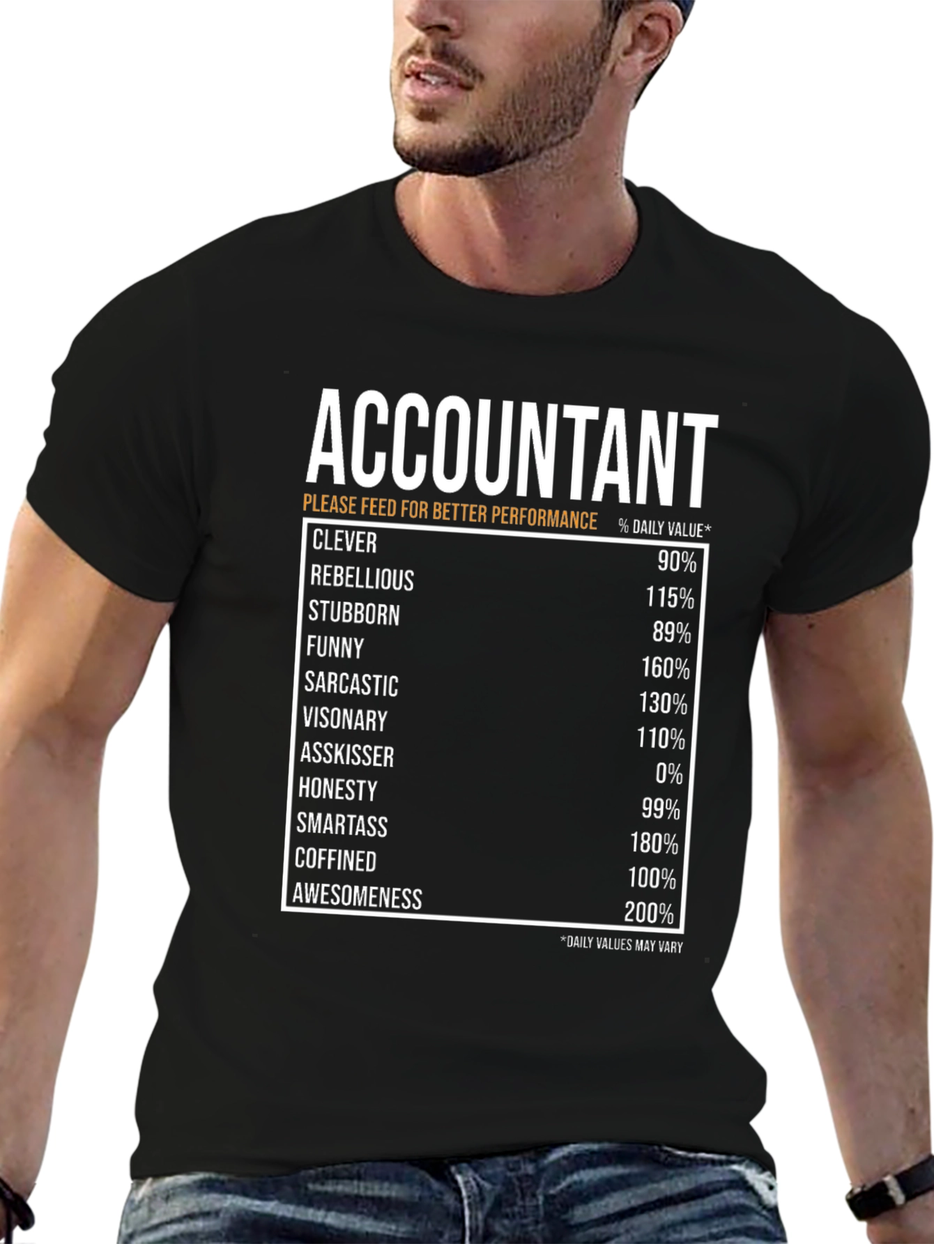 Accountant Nutritional Facts Black T-Shirt