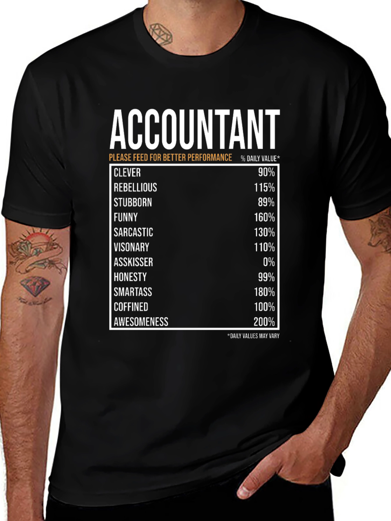 Accountant Nutritional Facts Black T-Shirt