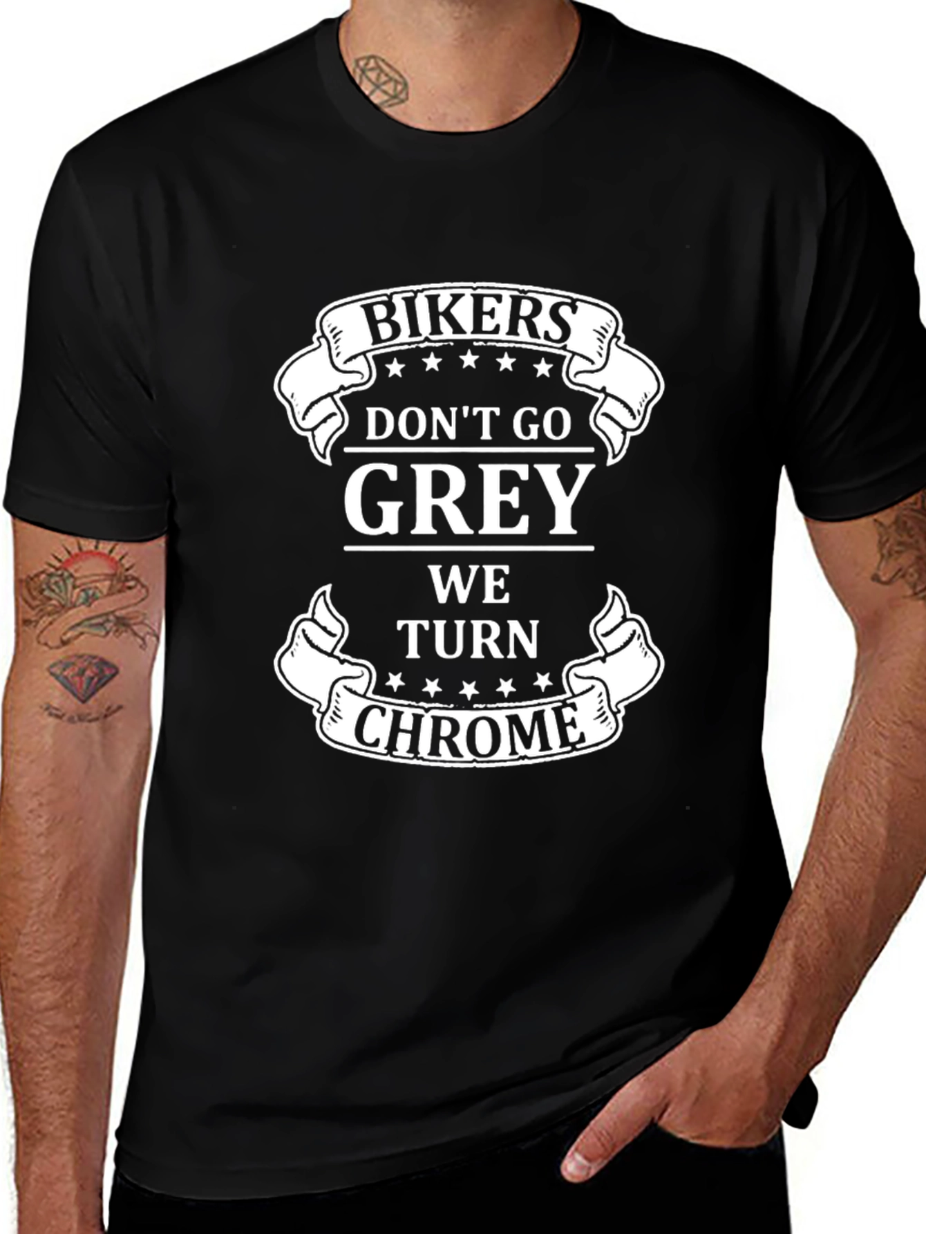 Bikers Dont Go Grey We Turn Chrome Graphic T-Shirt