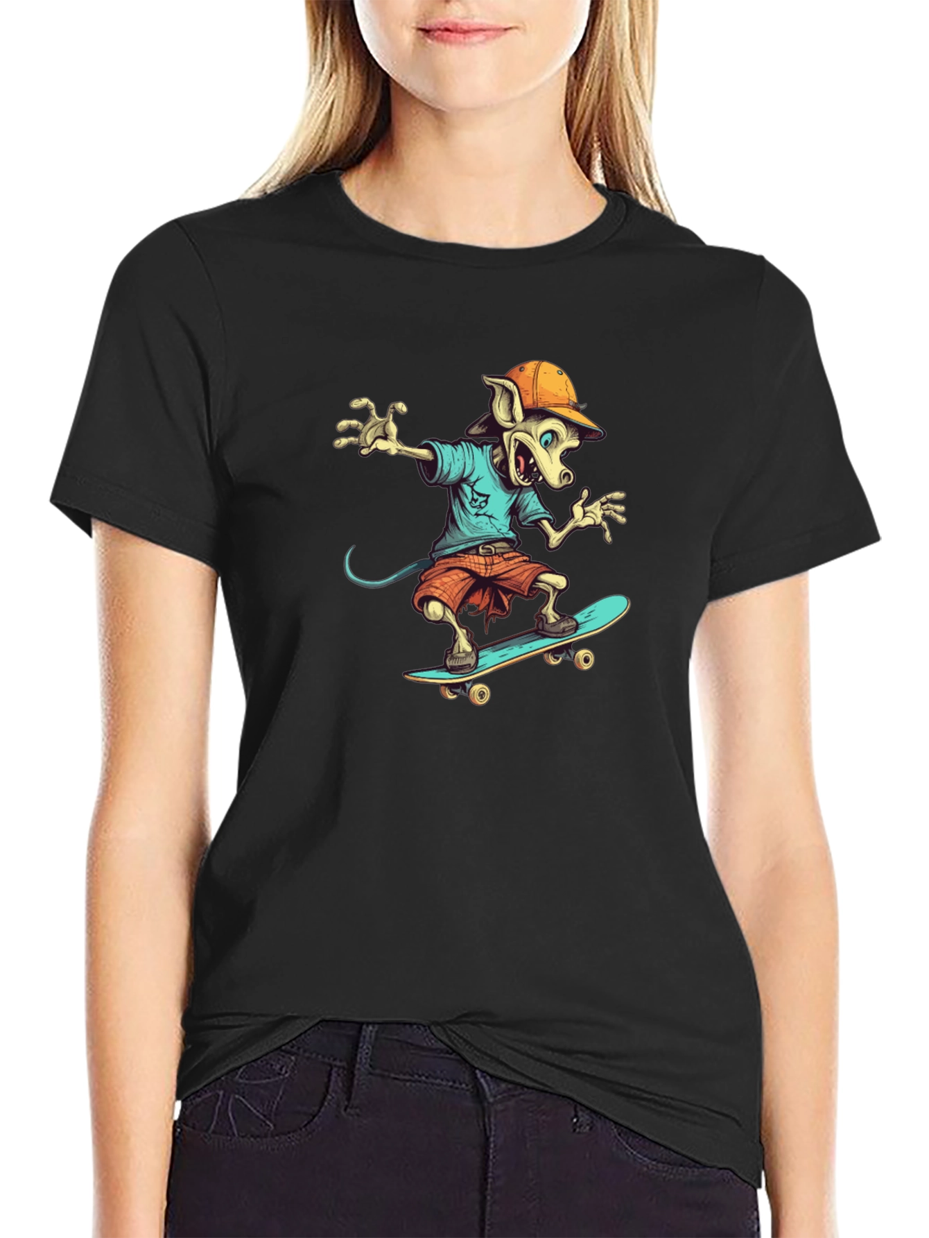 Skateboarding Rat Graphic T-Shirt