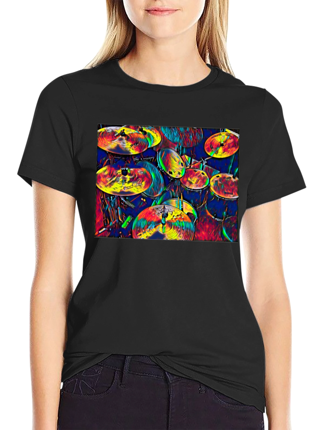 Vibrant Drum Kit Graphic T-Shirt - Musical Expression