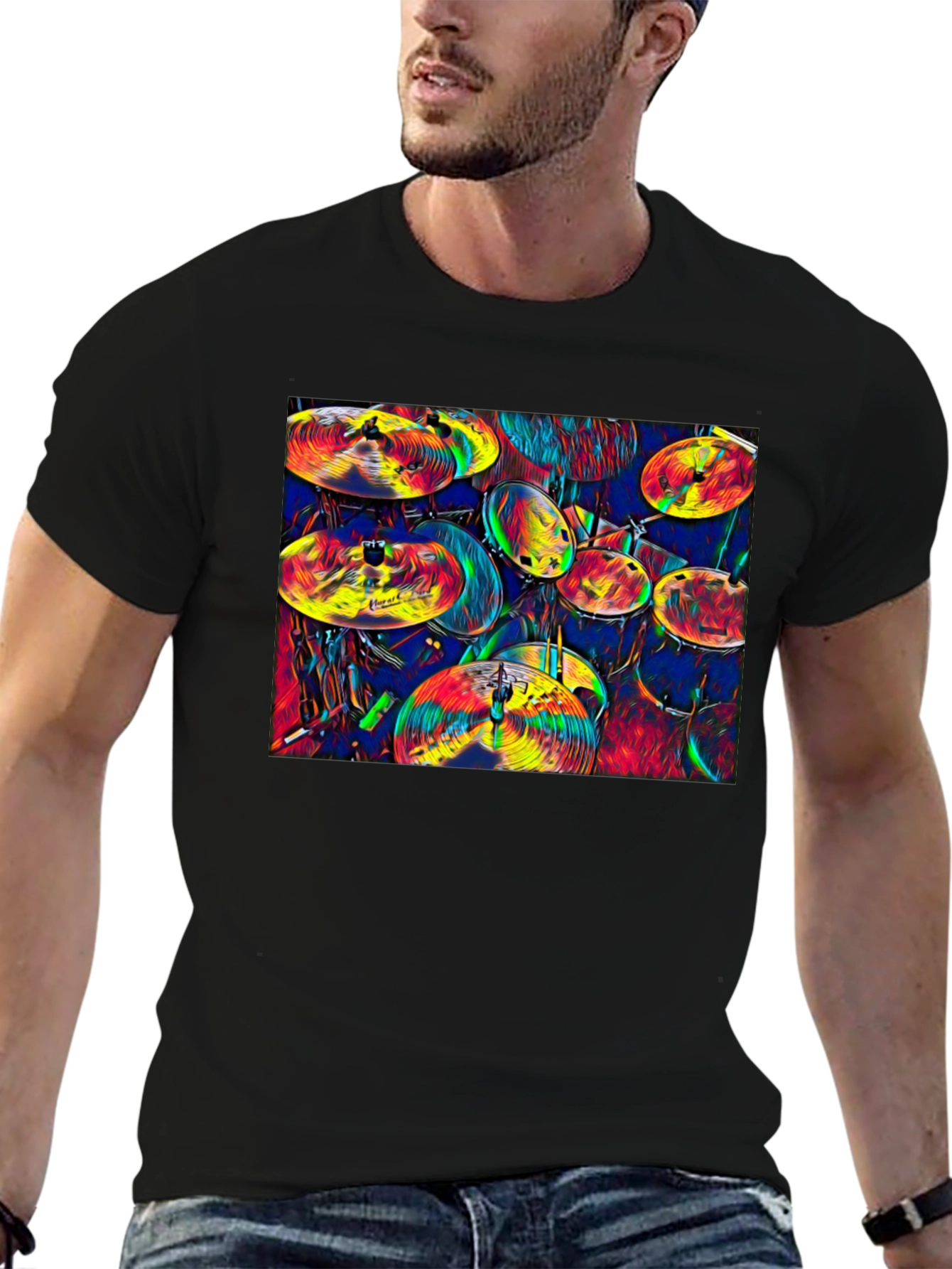 Vibrant Drum Kit Graphic T-Shirt - Musical Expression
