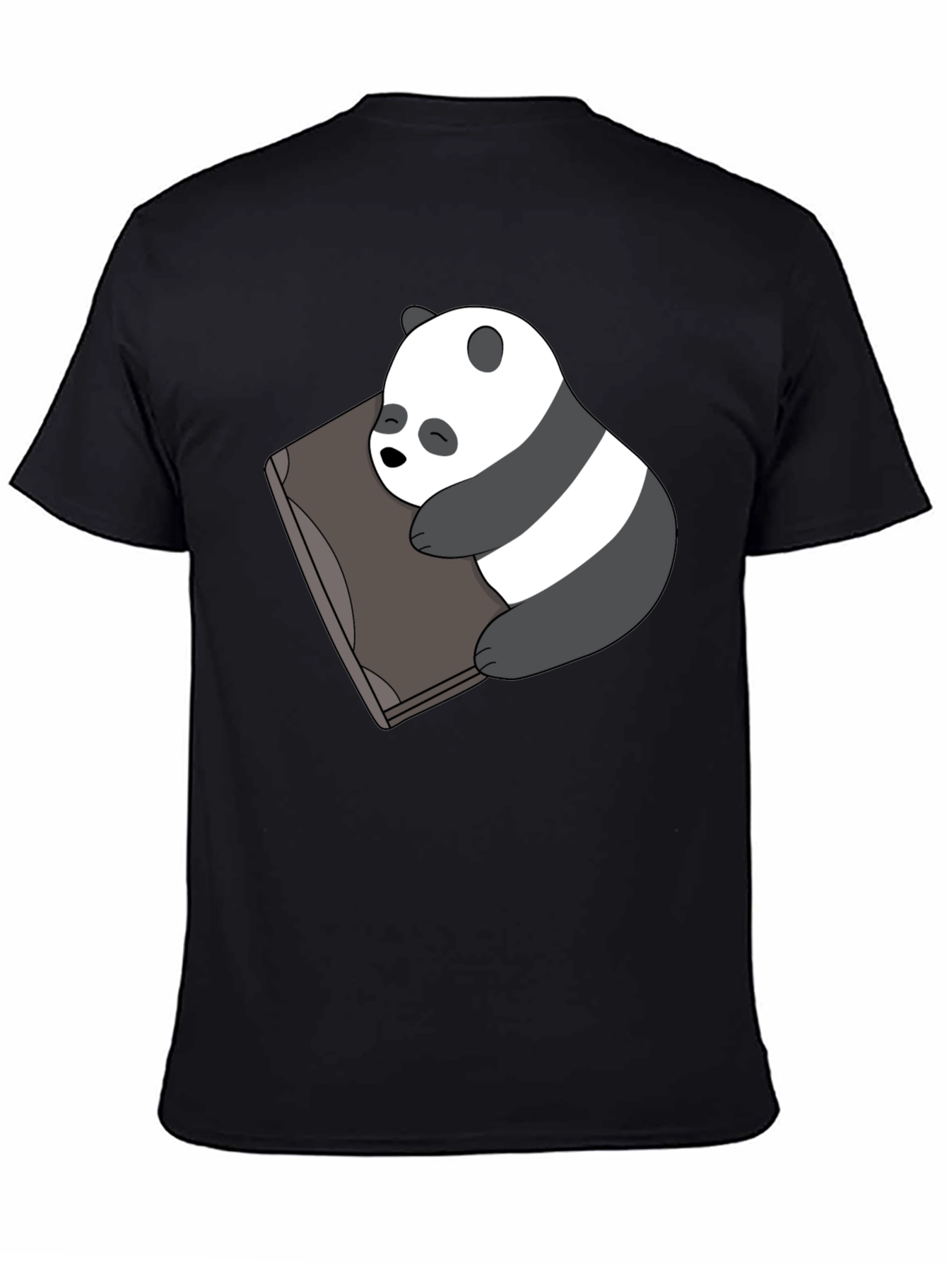 Cute Panda Bear Sleeping on Book Black T-Shirt