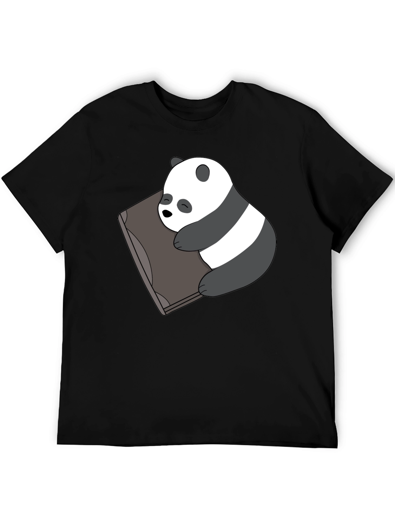 Cute Panda Bear Sleeping on Book Black T-Shirt