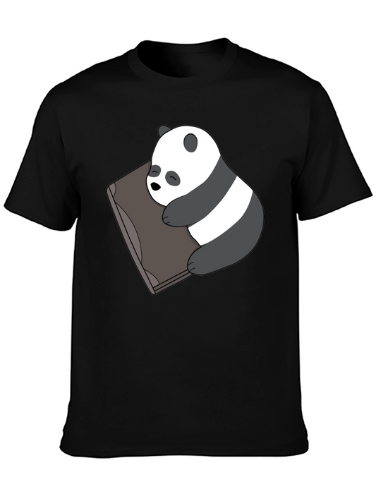 Cute Panda Bear Sleeping on Book Black T-Shirt