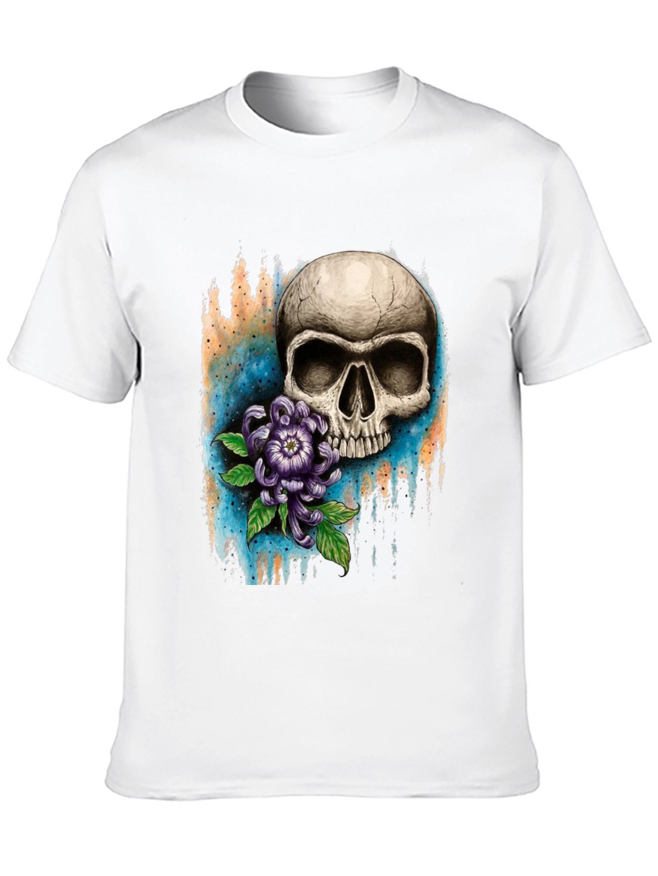Skull and Flower Graphic T-Shirt