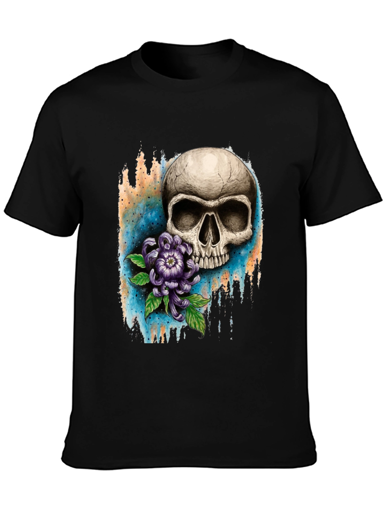 Skull and Flower Graphic T-Shirt