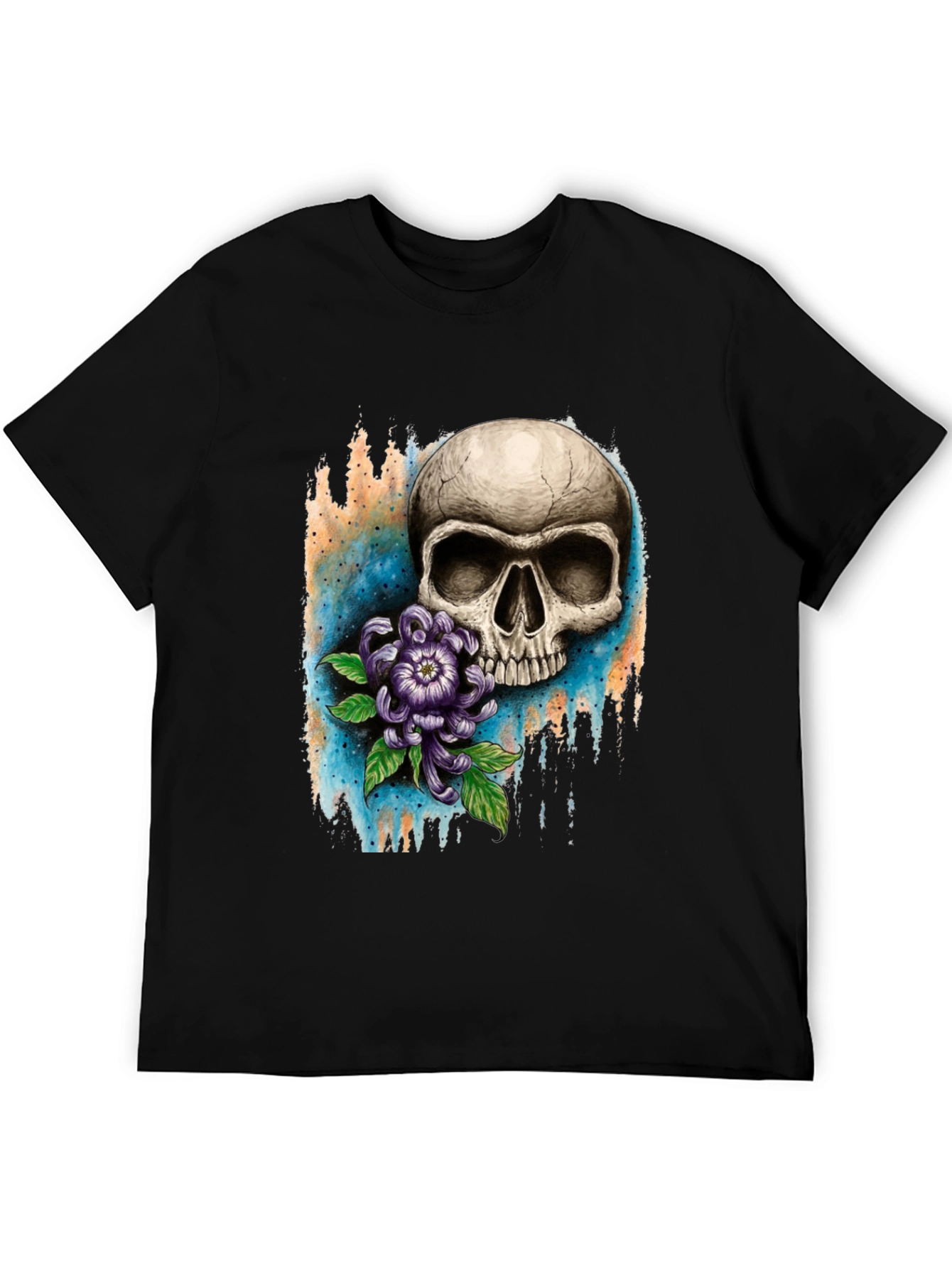 Skull and Flower Graphic T-Shirt