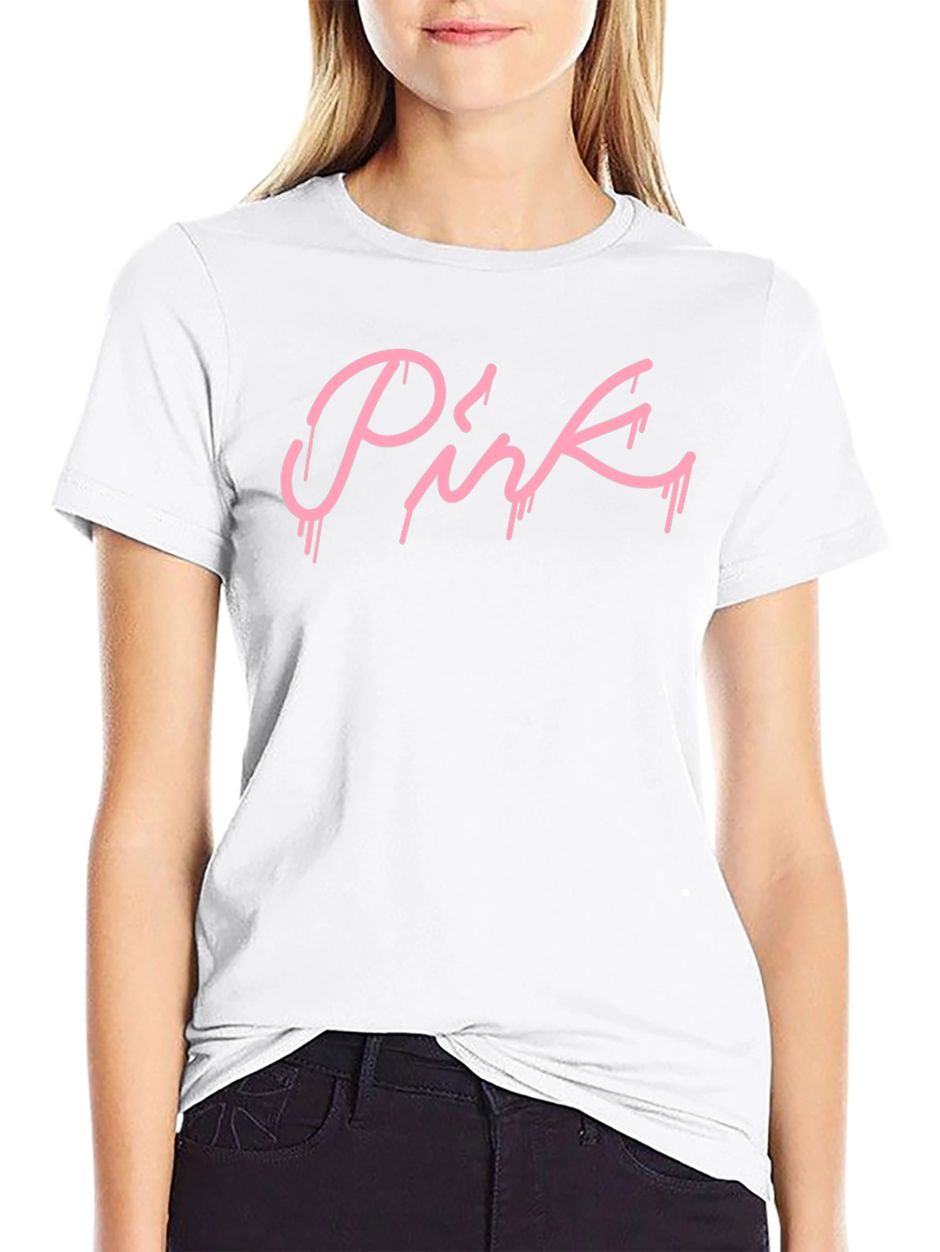 Pink Drip Graphic Black T-Shirt