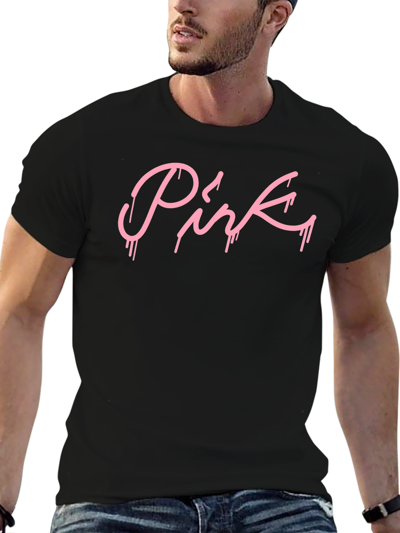 Pink Drip Graphic Black T-Shirt