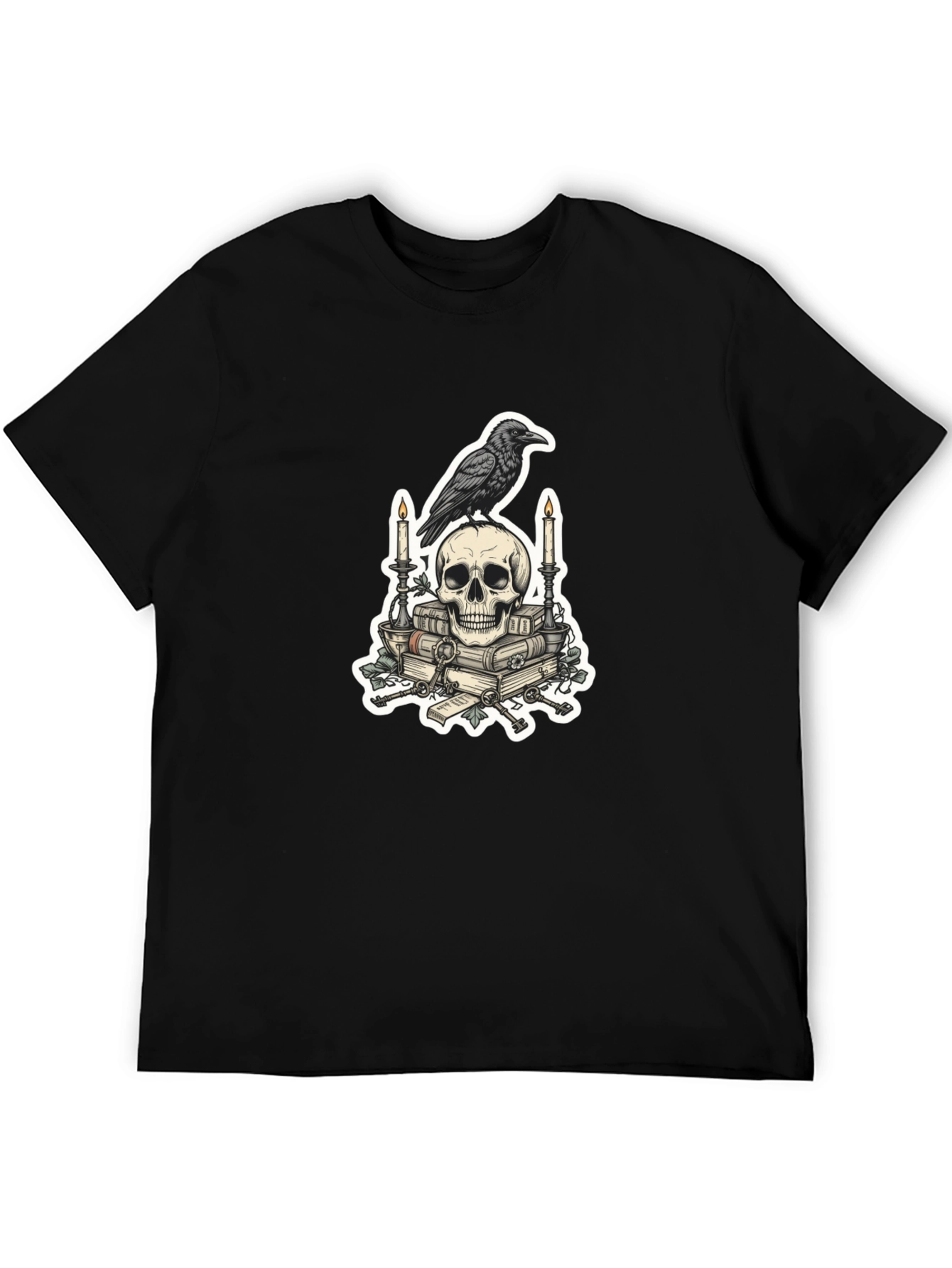 Raven Skull & Books Graphic Tee - Gothic Style