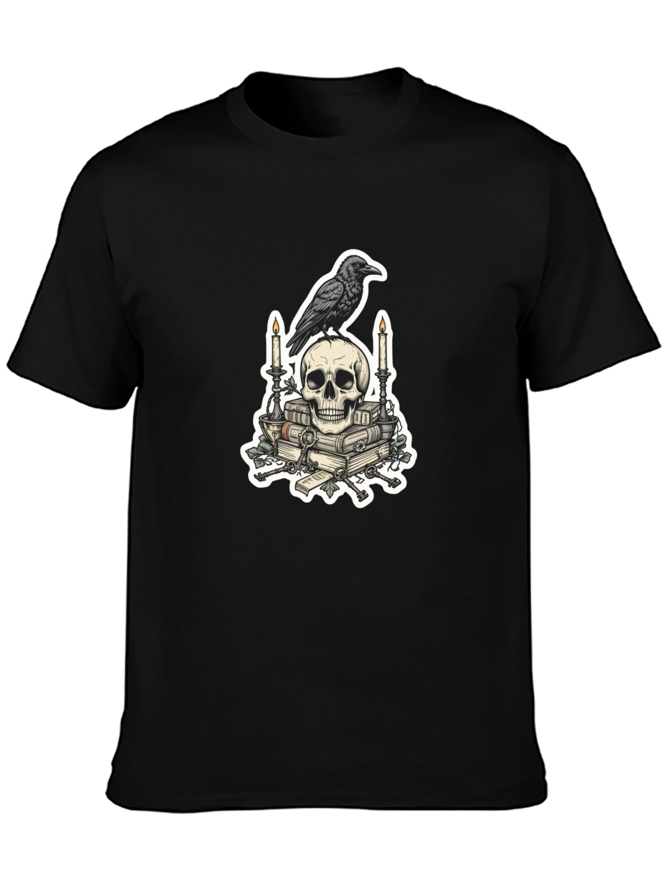 Raven Skull & Books Graphic Tee - Gothic Style