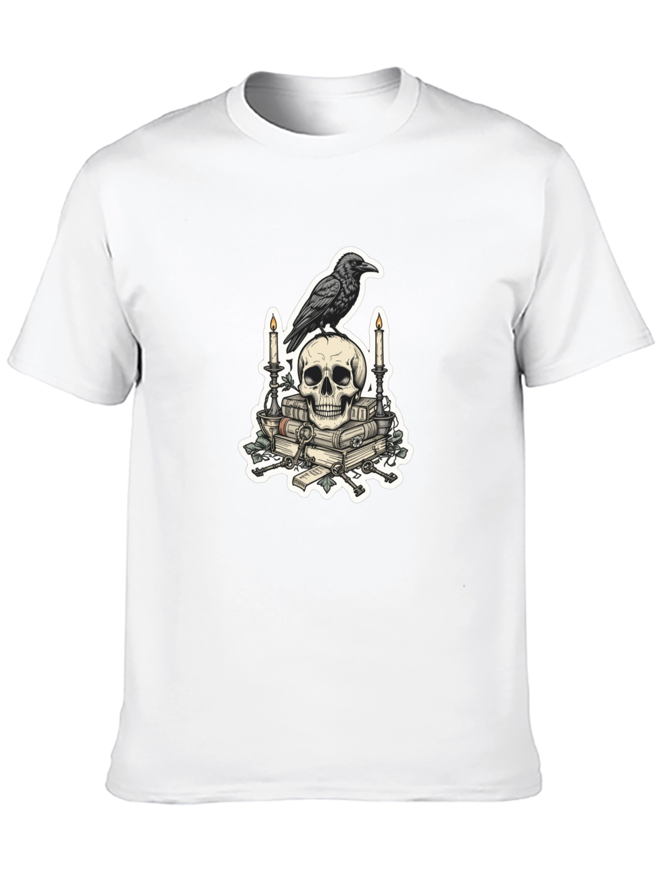 Raven Skull & Books Graphic Tee - Gothic Style
