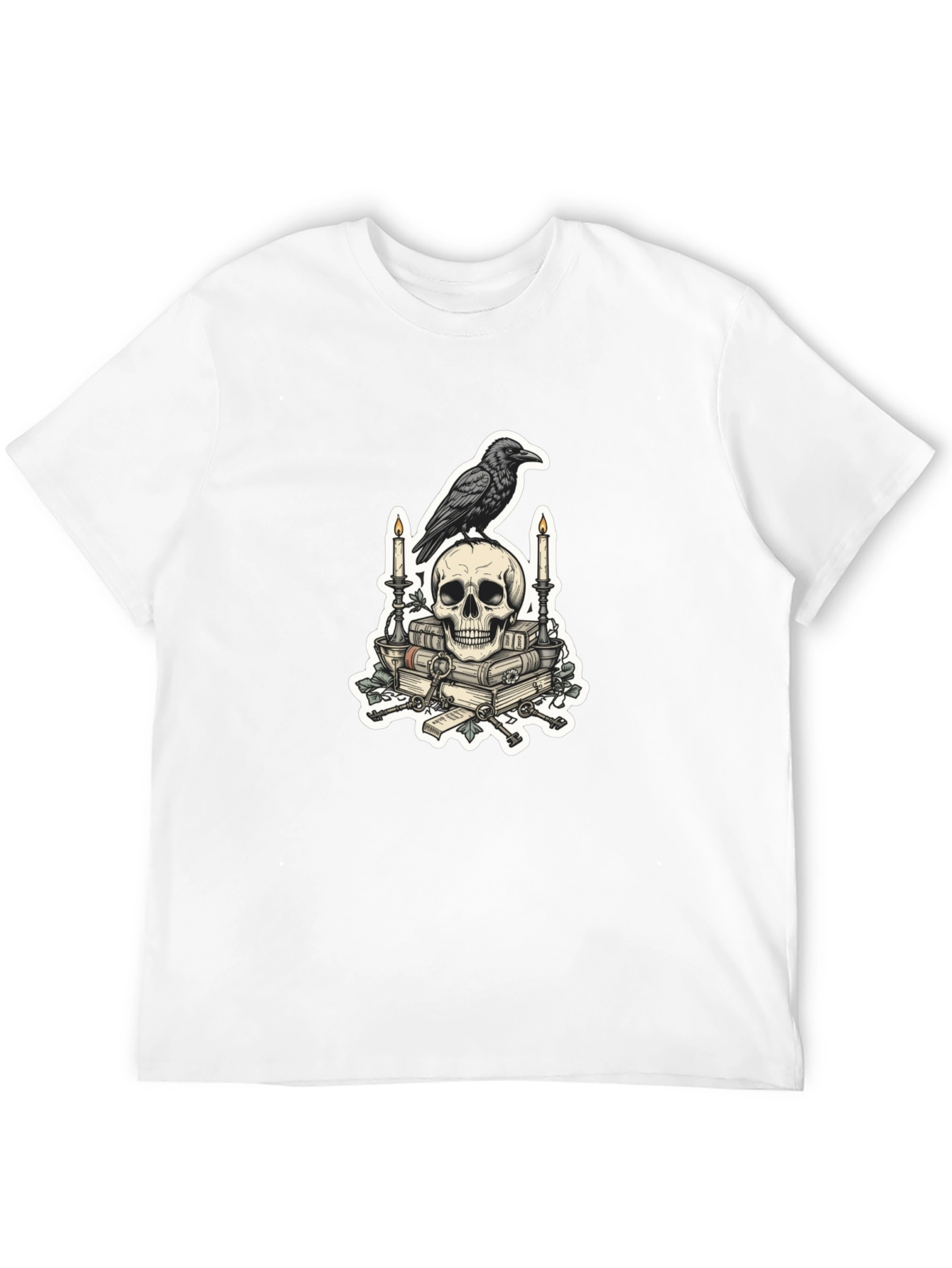 Raven Skull & Books Graphic Tee - Gothic Style