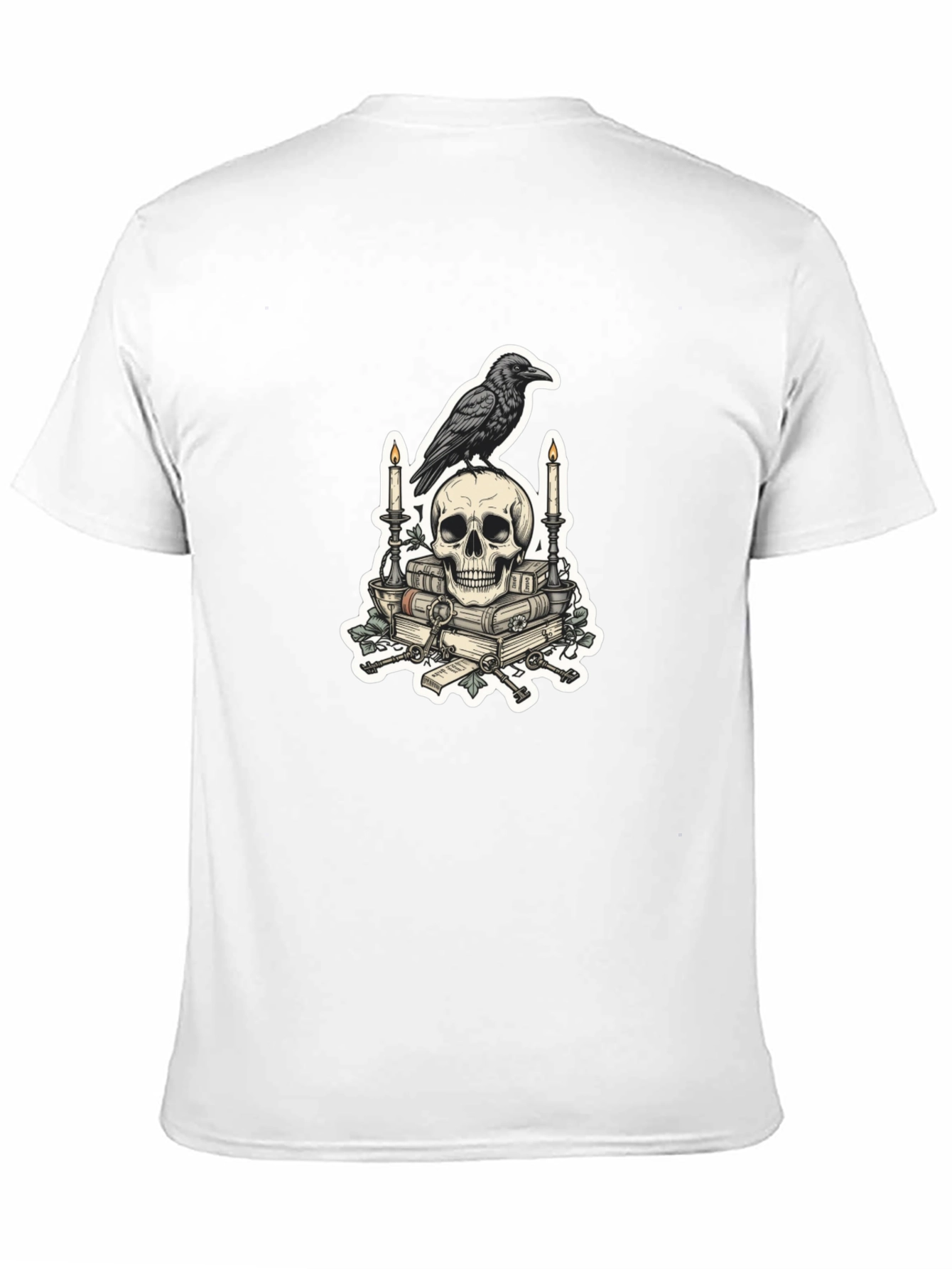 Raven Skull & Books Graphic Tee - Gothic Style