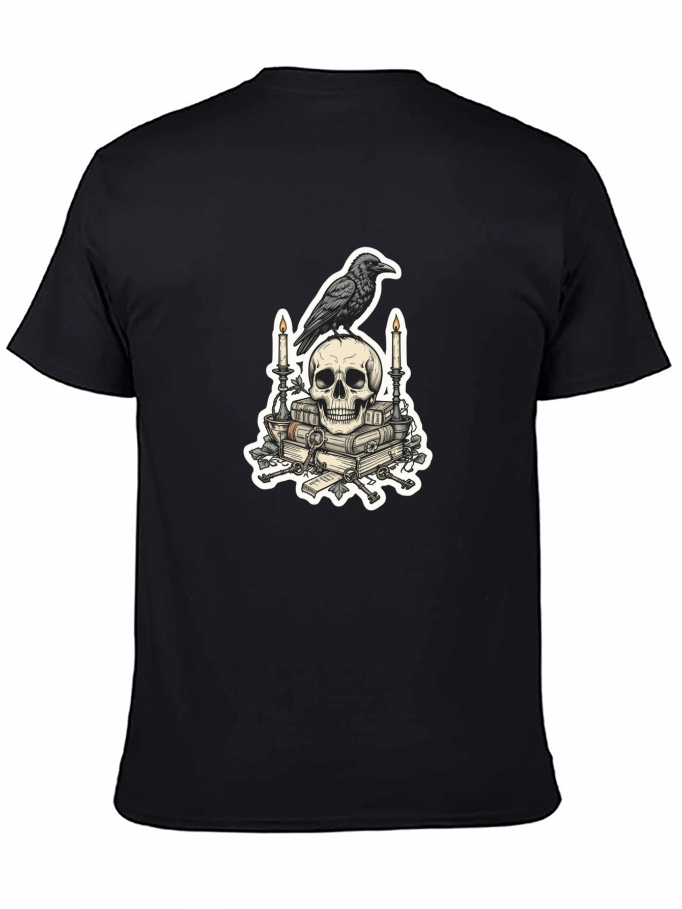Raven Skull & Books Graphic Tee - Gothic Style