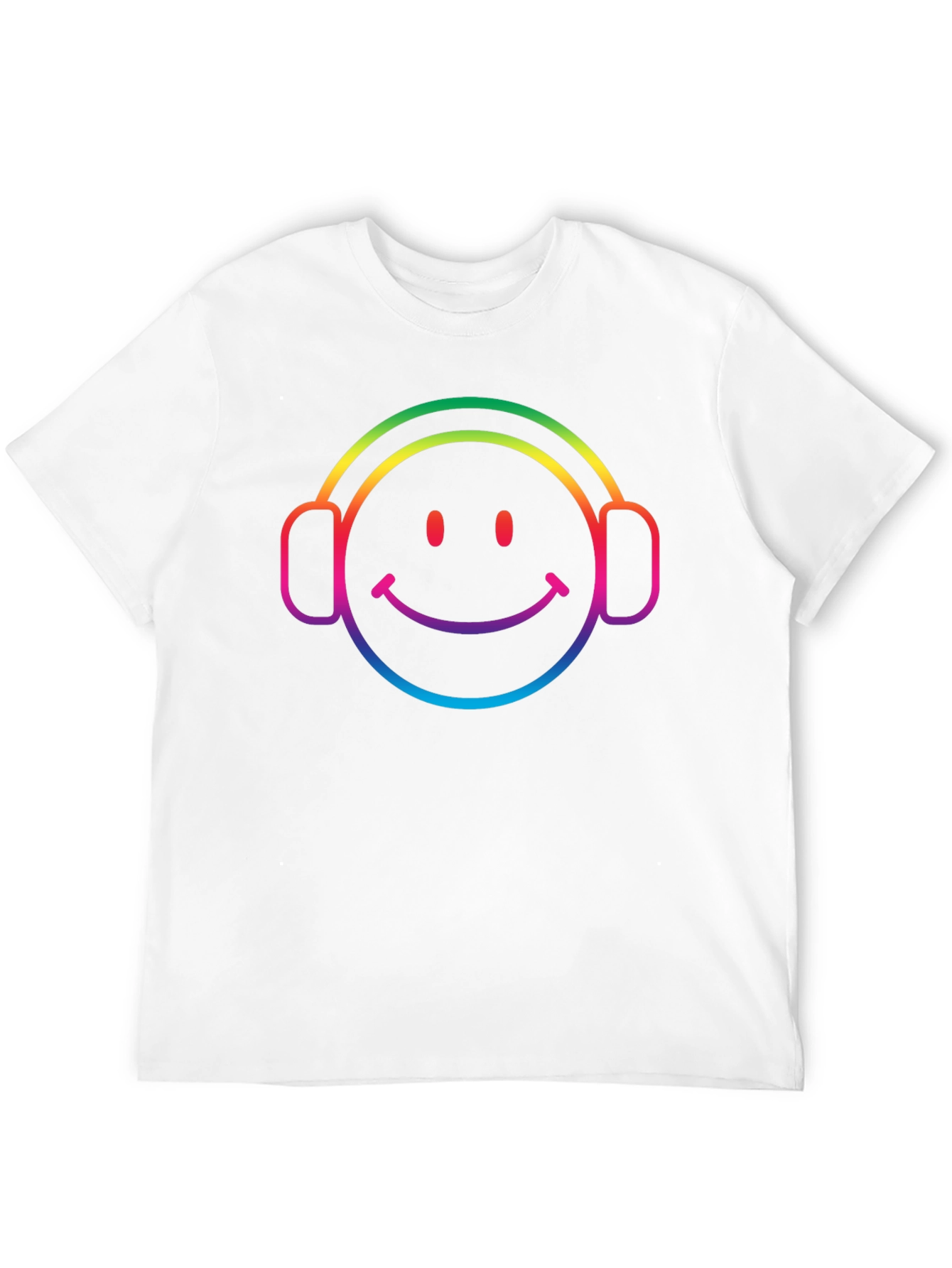 Rainbow Smiley Face Headphones Black T-Shirt