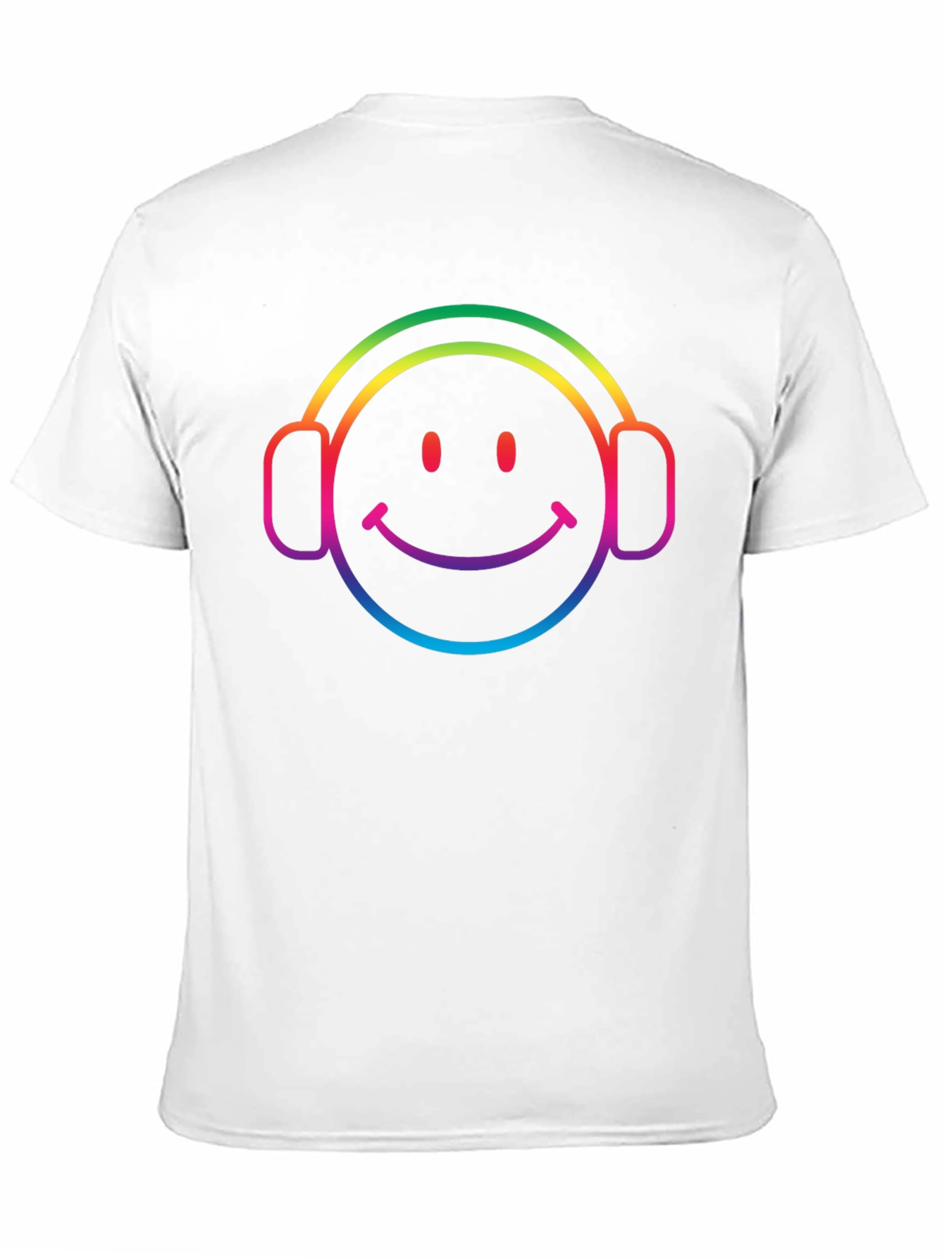 Rainbow Smiley Face Headphones Black T-Shirt