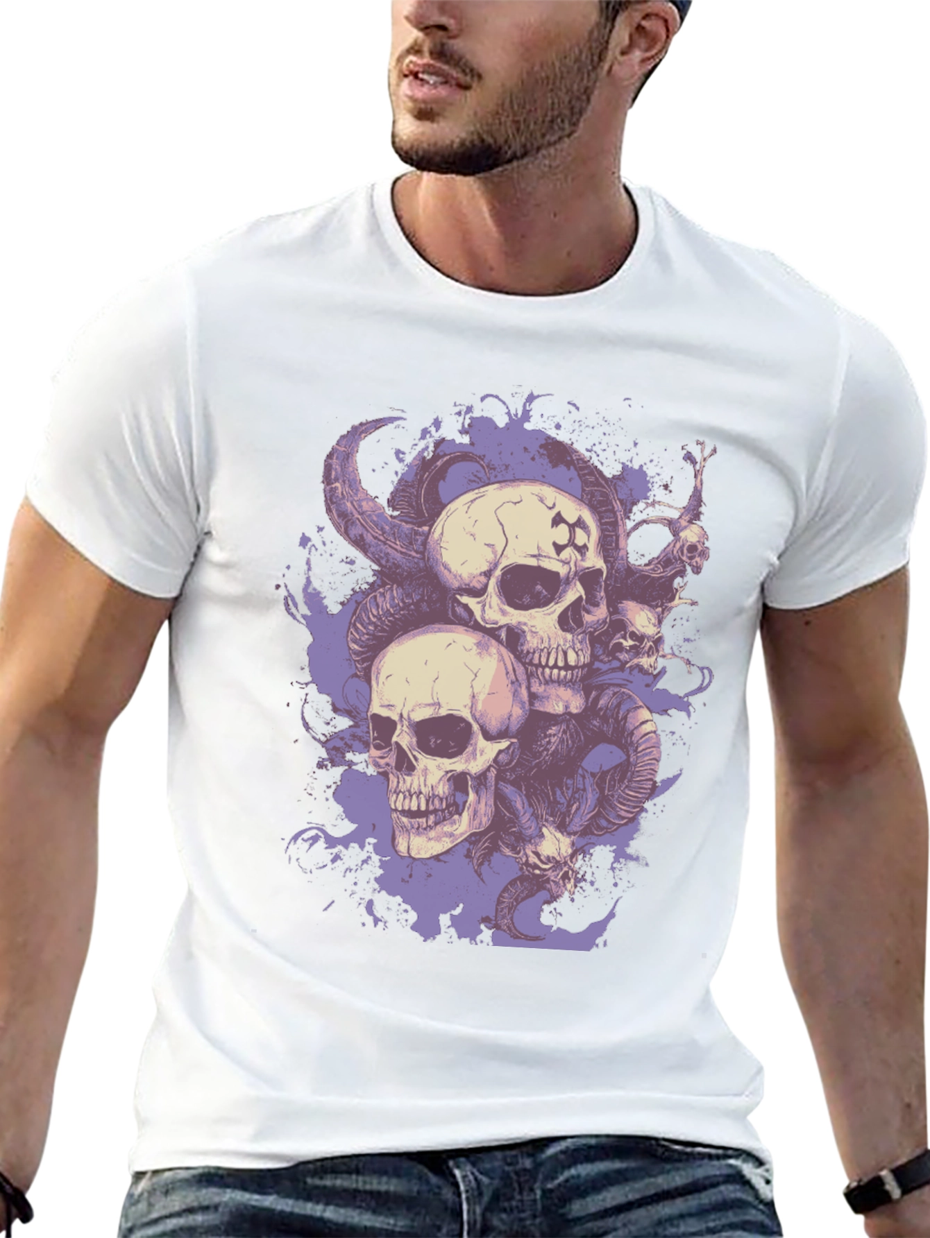 Skull & Horns Graphic T-Shirt - Dark Aesthetic