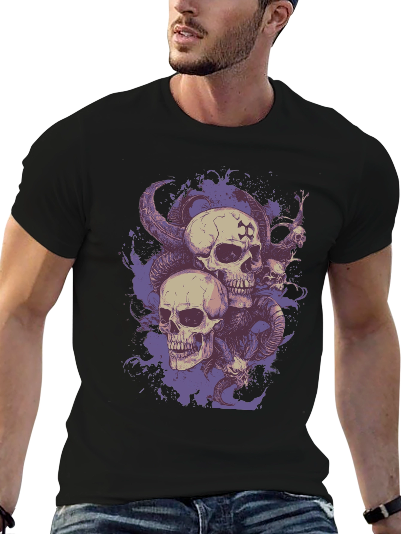 Skull & Horns Graphic T-Shirt - Dark Aesthetic