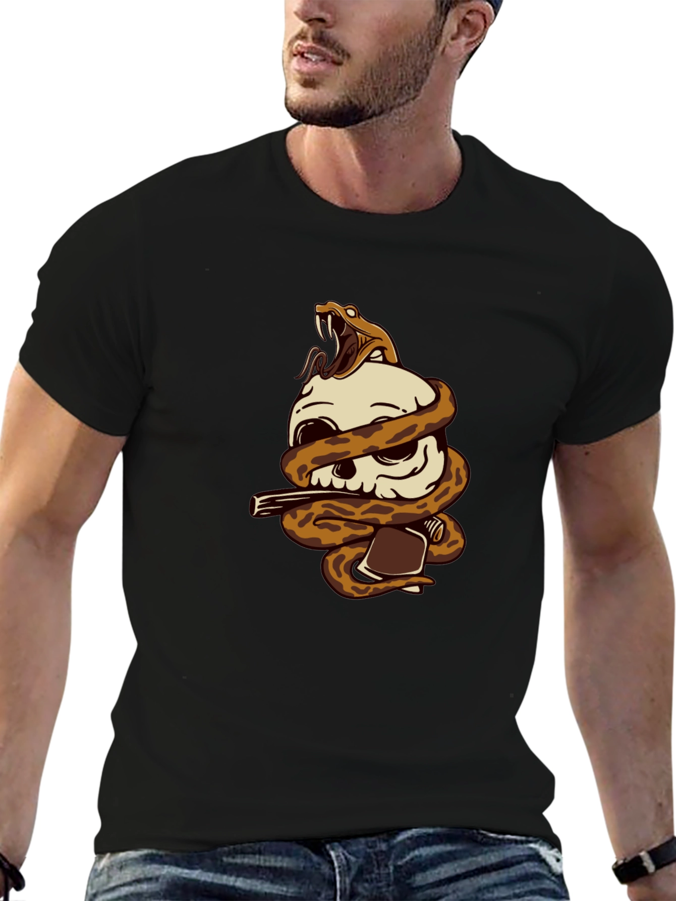 Skull & Snake Graphic Tee - Dark