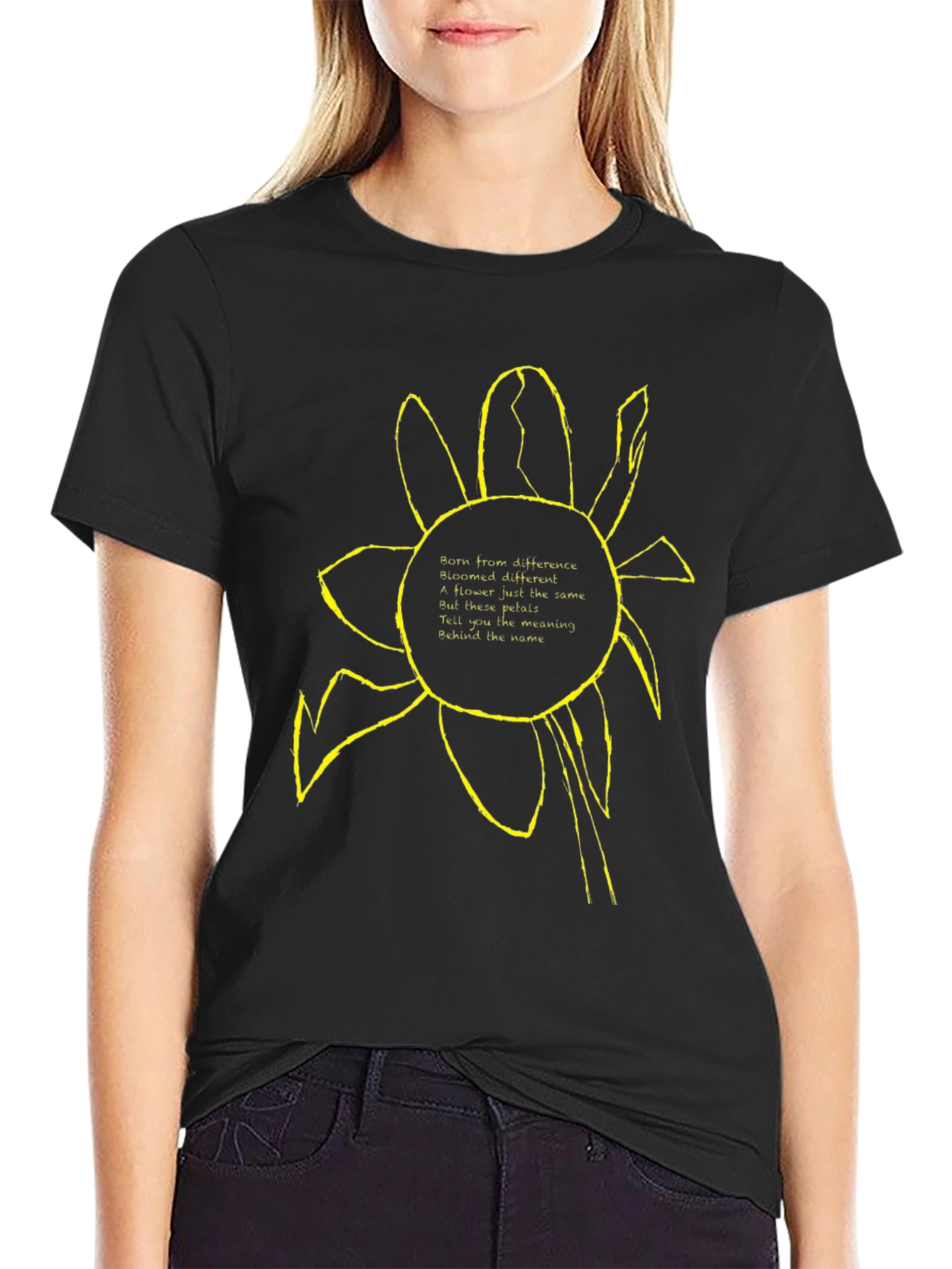Unique Flower Graphic Black T-Shirt
