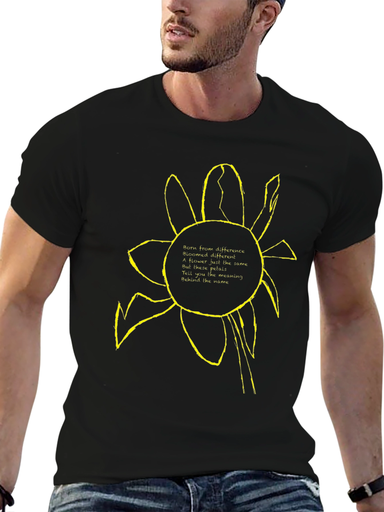 Unique Flower Graphic Black T-Shirt