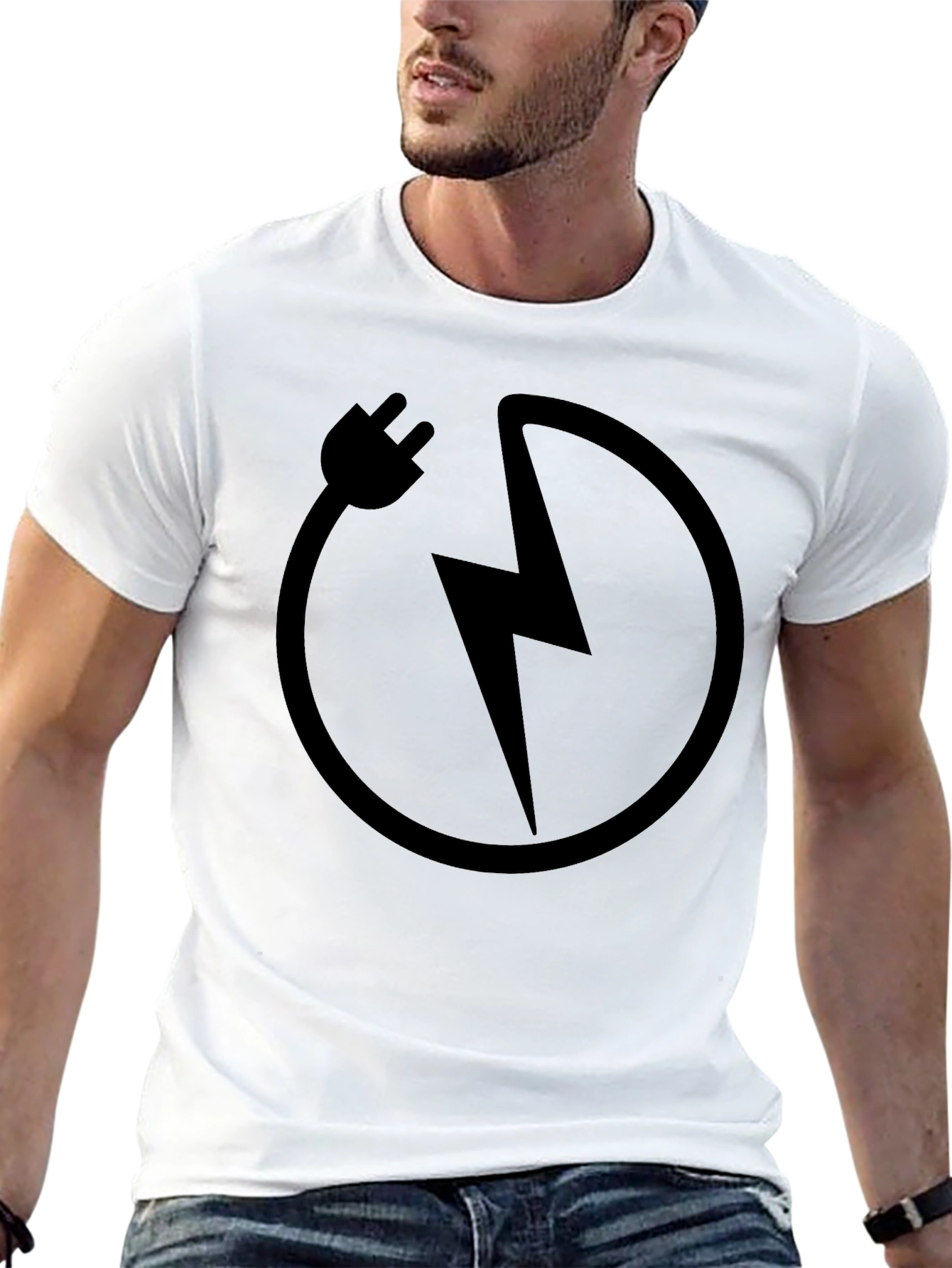 Electric Bolt Graphic Tee - Stylish Black Cotton T-Shirt