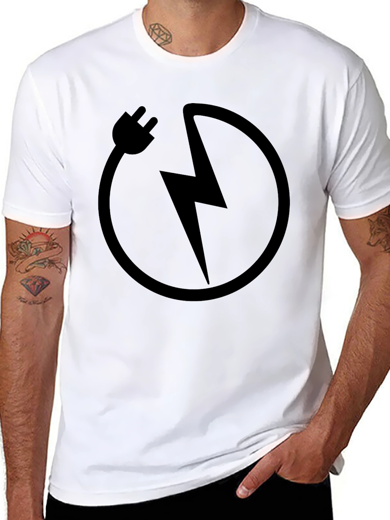 Electric Bolt Graphic Tee - Stylish Black Cotton T-Shirt
