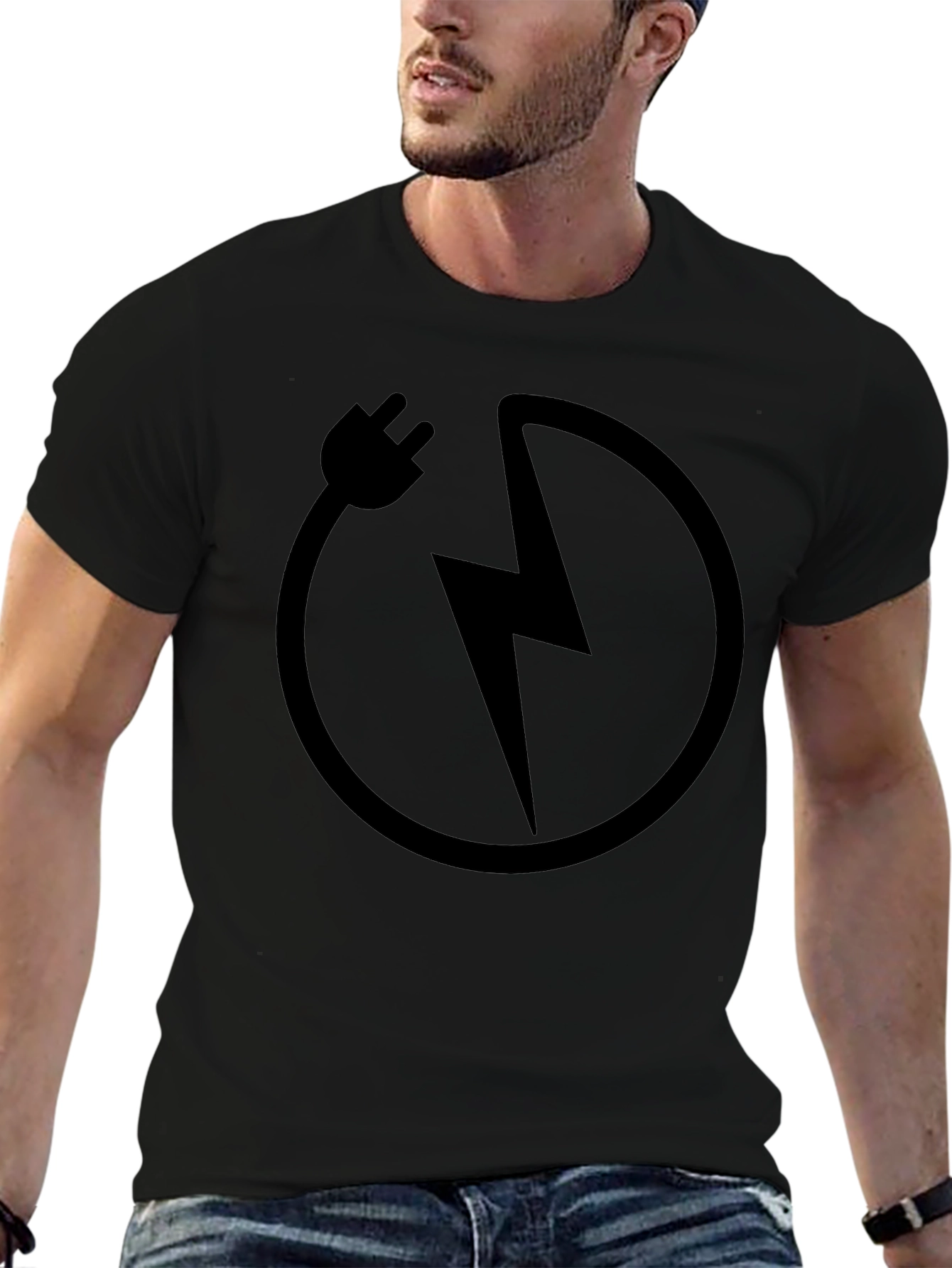 Electric Bolt Graphic Tee - Stylish Black Cotton T-Shirt