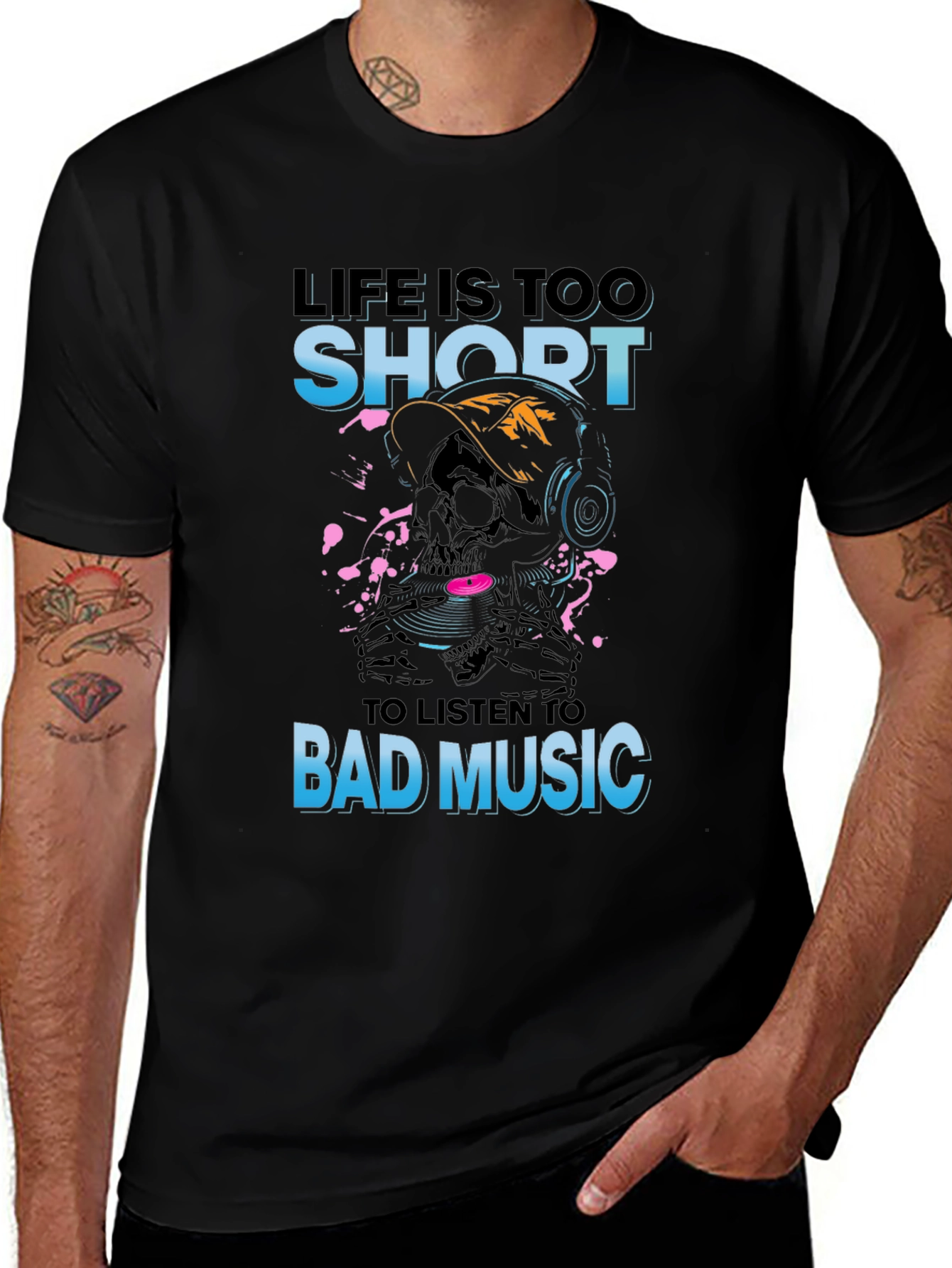 Life Is Too Short Skull Music T-Shirt