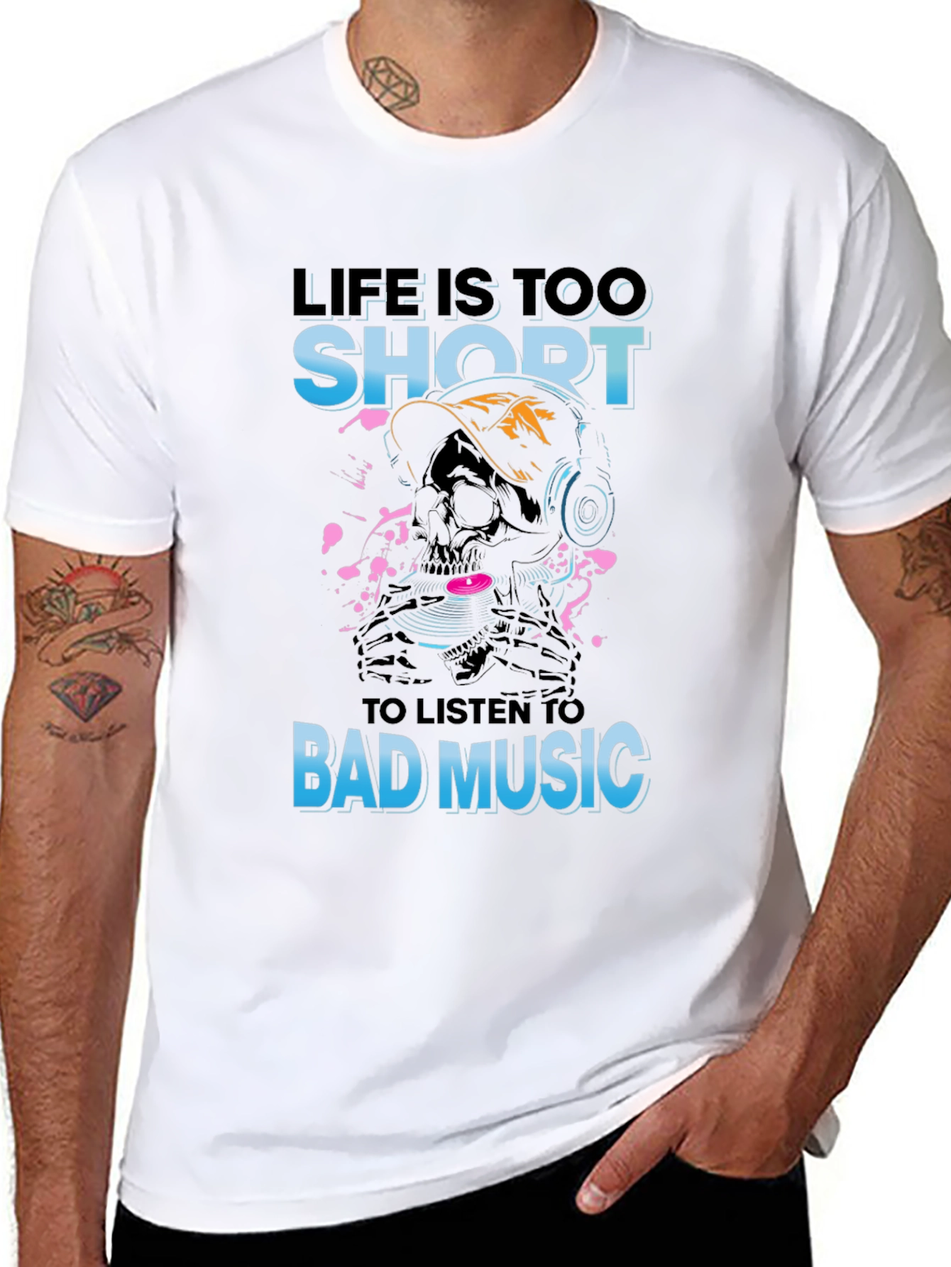 Life Is Too Short Skull Music T-Shirt