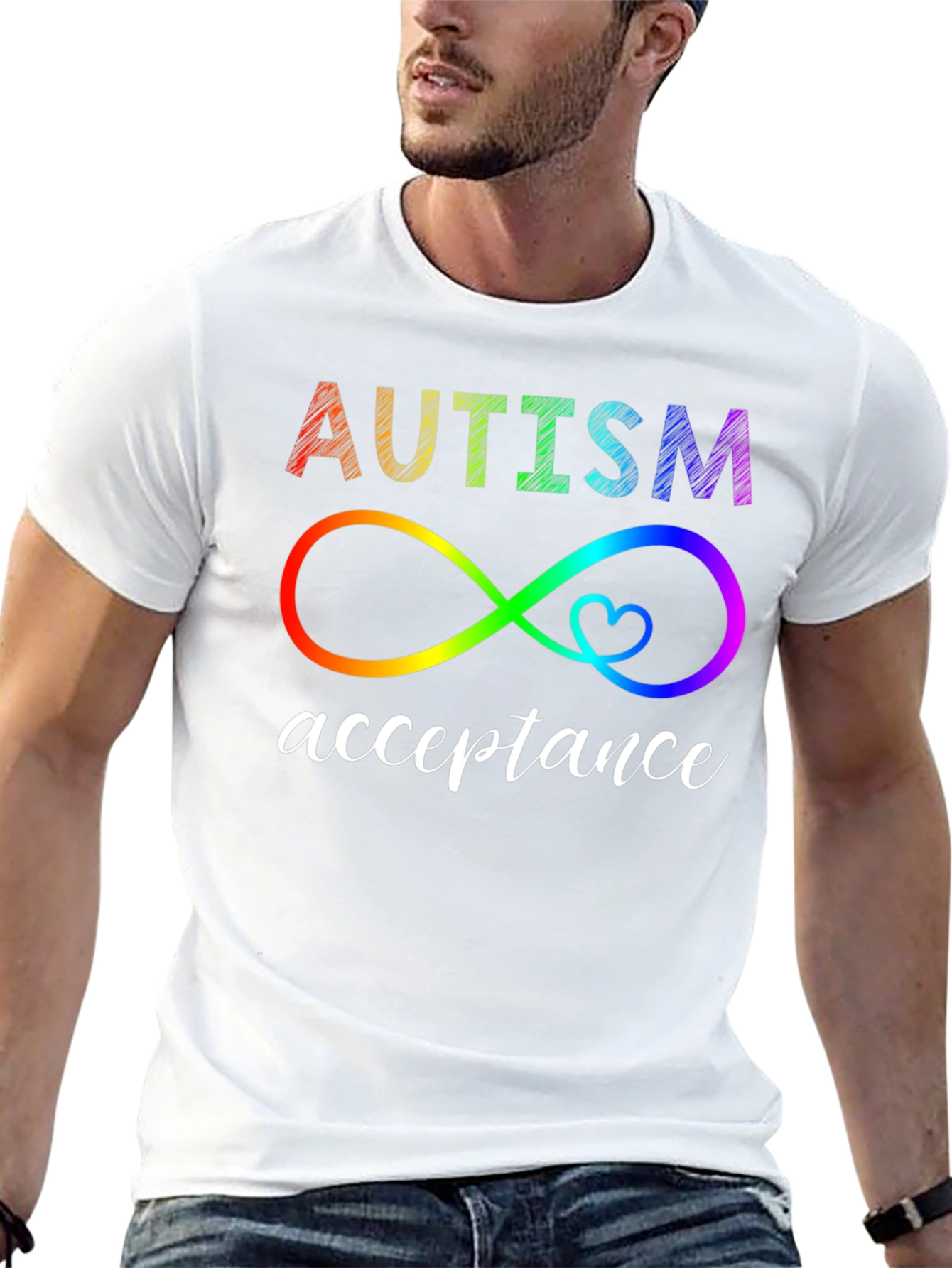 Autism Acceptance Rainbow Infinity Heart Tee