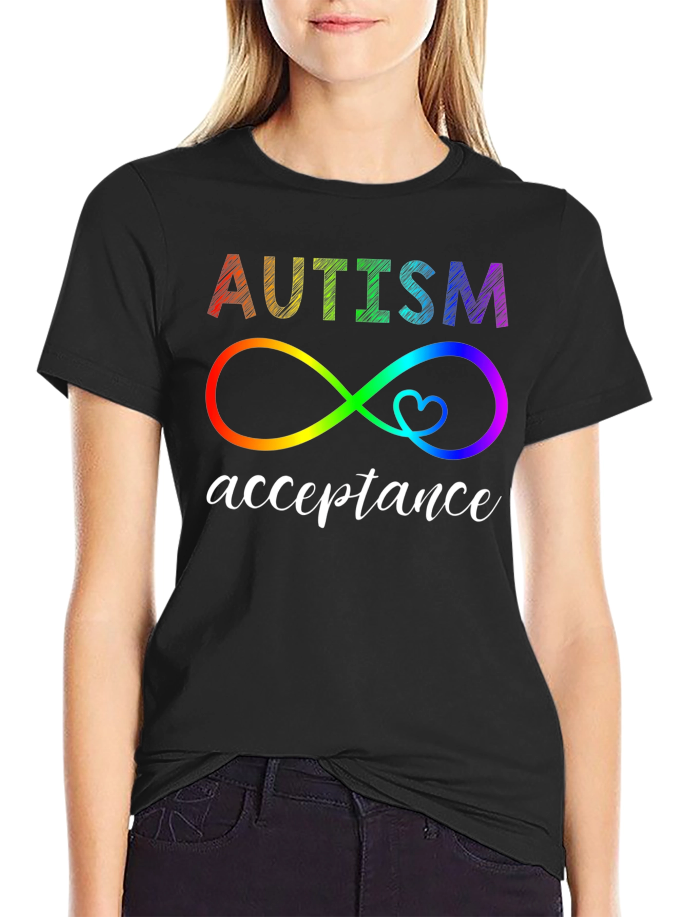 Autism Acceptance Rainbow Infinity Heart Tee