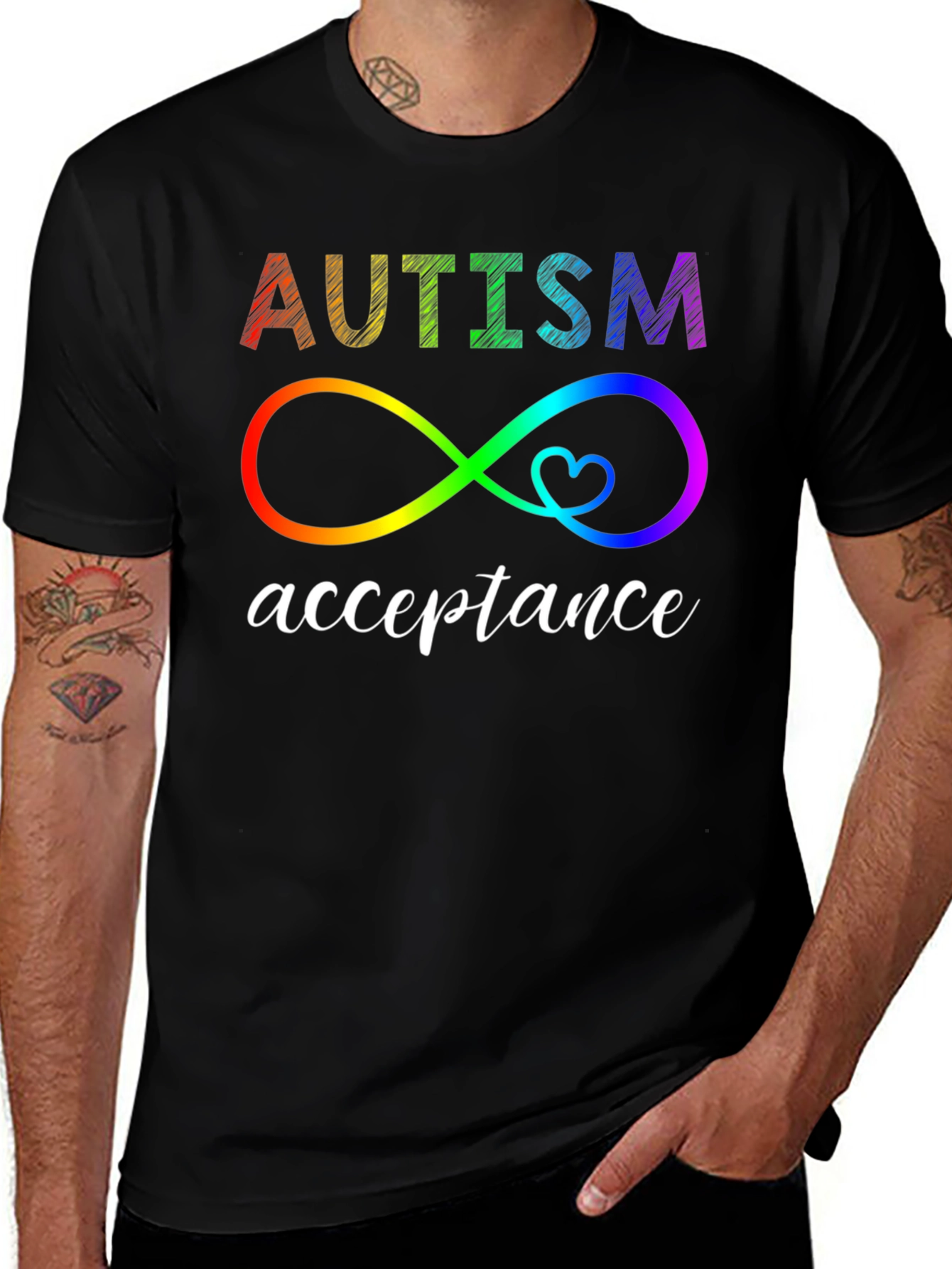 Autism Acceptance Rainbow Infinity Heart Tee
