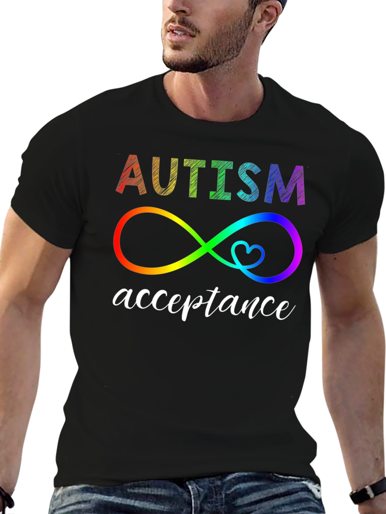 Autism Acceptance Rainbow Infinity Heart Tee