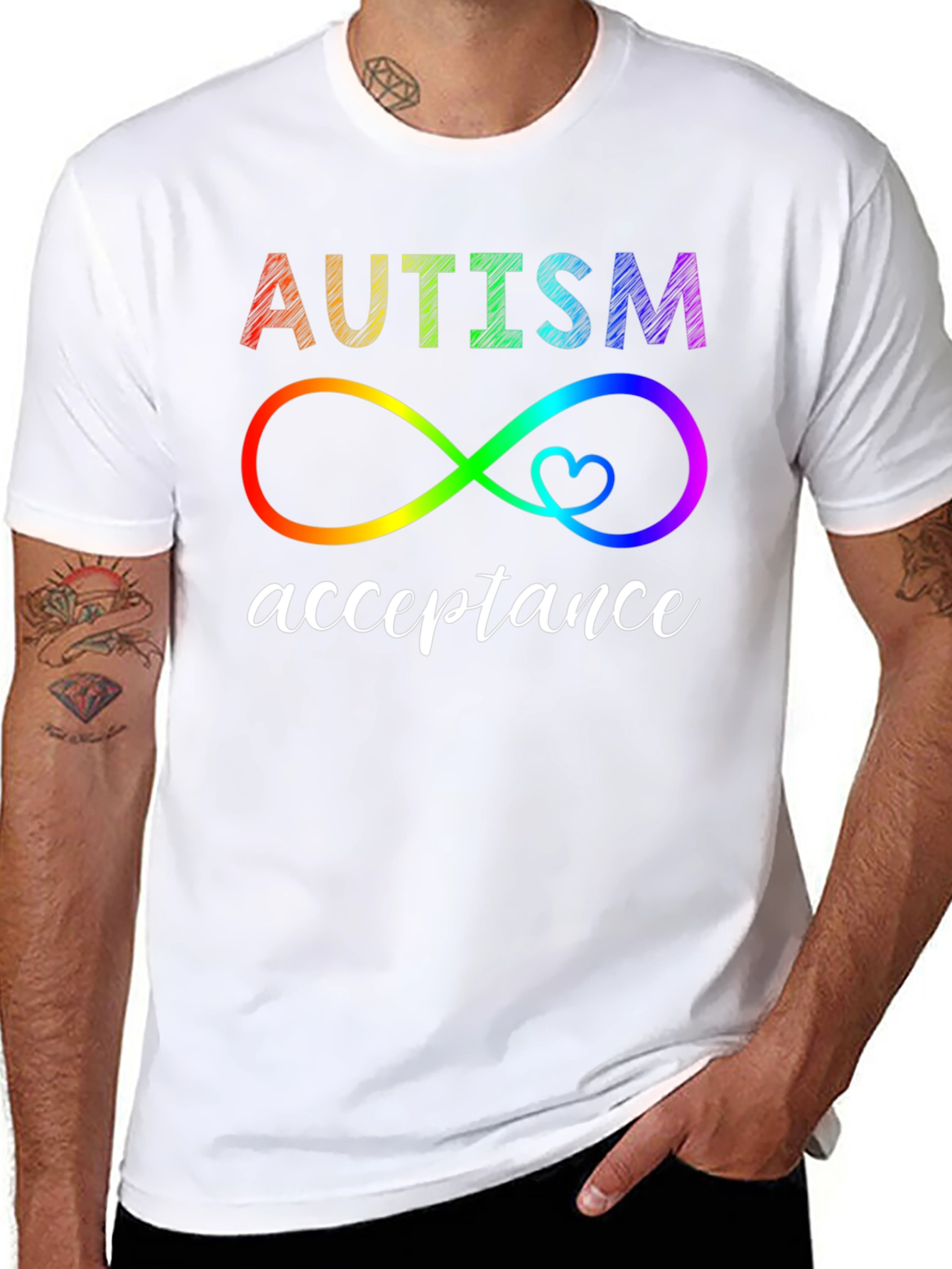 Autism Acceptance Rainbow Infinity Heart Tee