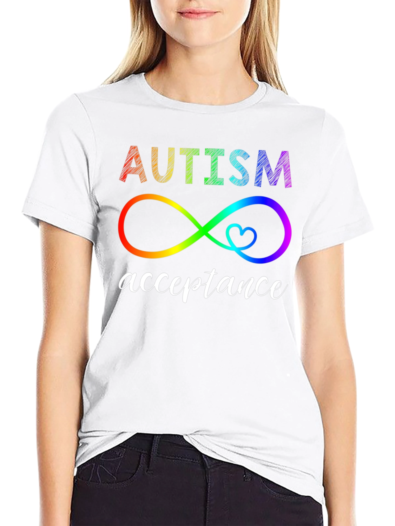 Autism Acceptance Rainbow Infinity Heart Tee