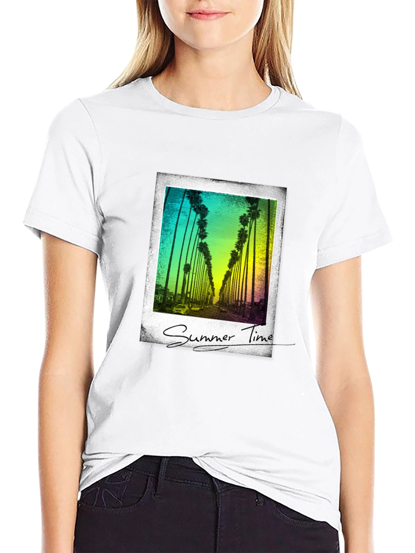 Summer Time Palm Tree Graphic Tee - Black
