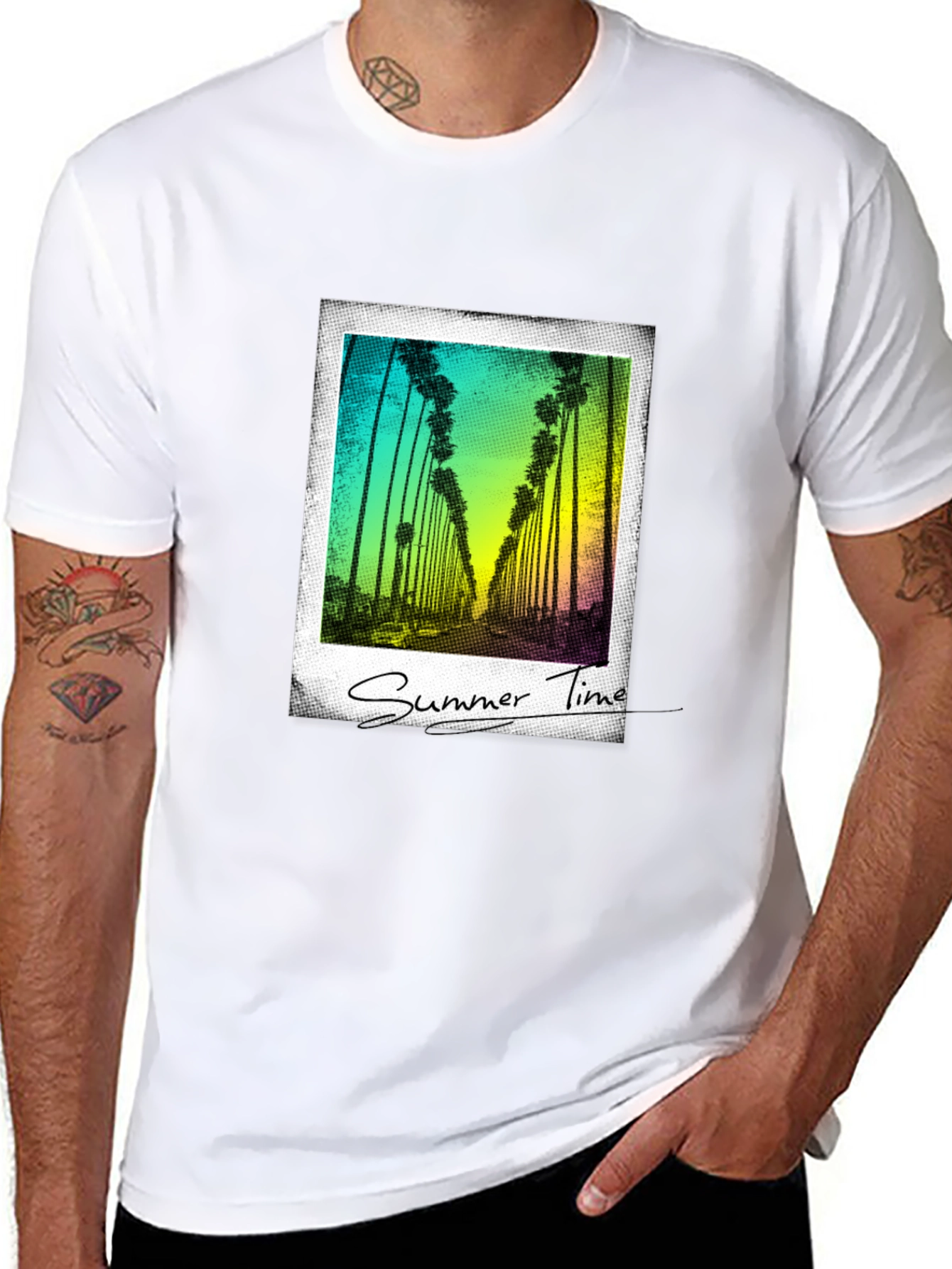 Summer Time Palm Tree Graphic Tee - Black