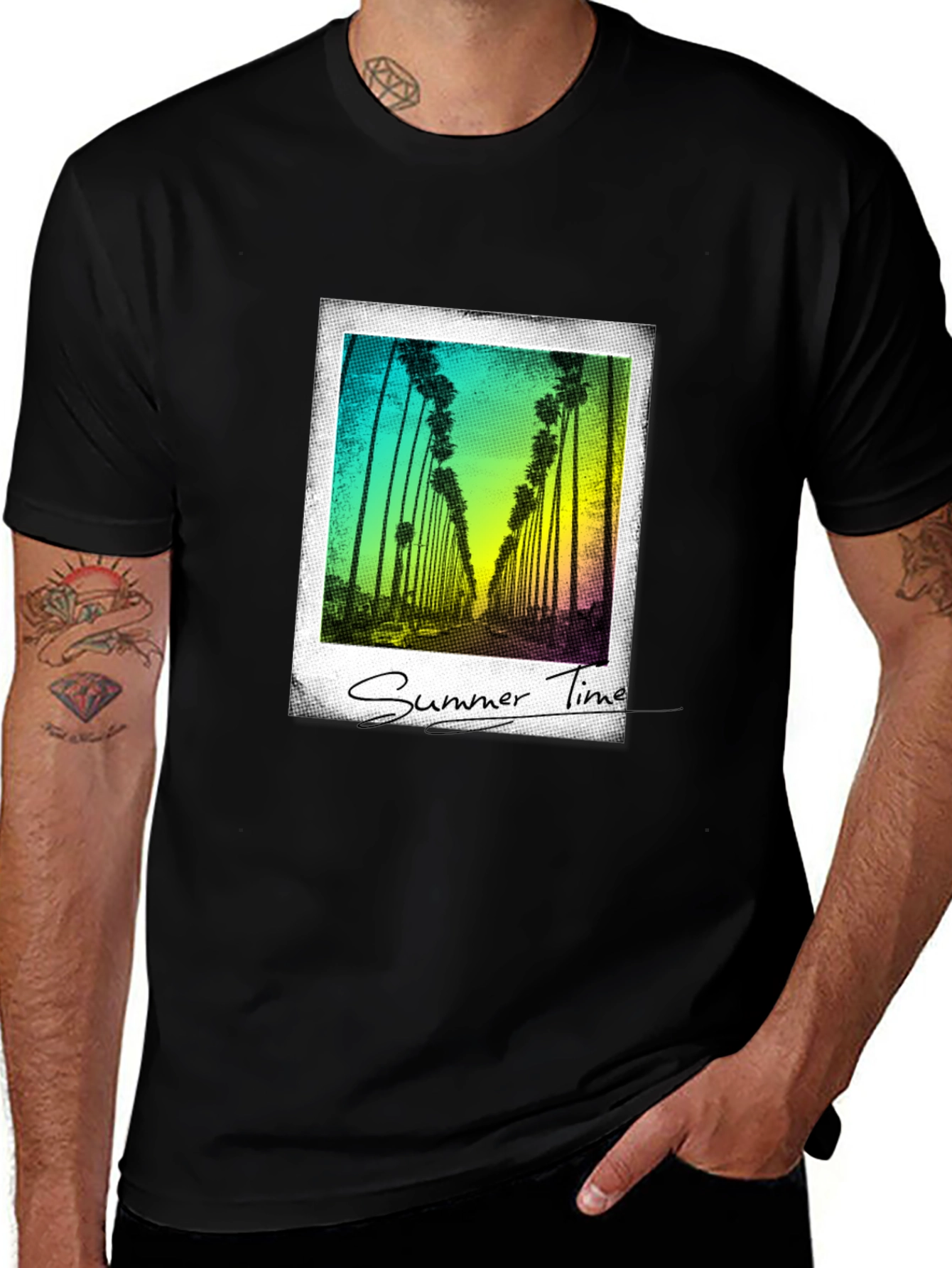 Summer Time Palm Tree Graphic Tee - Black