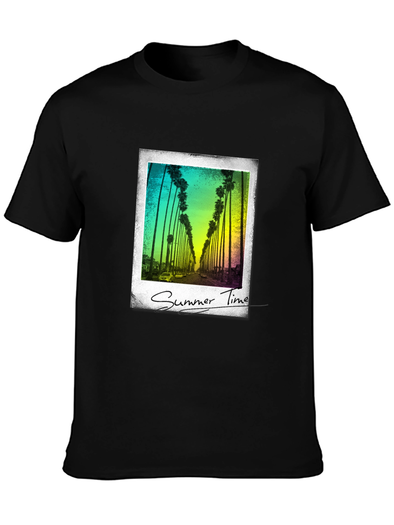 Summer Time Palm Tree Graphic Tee - Black