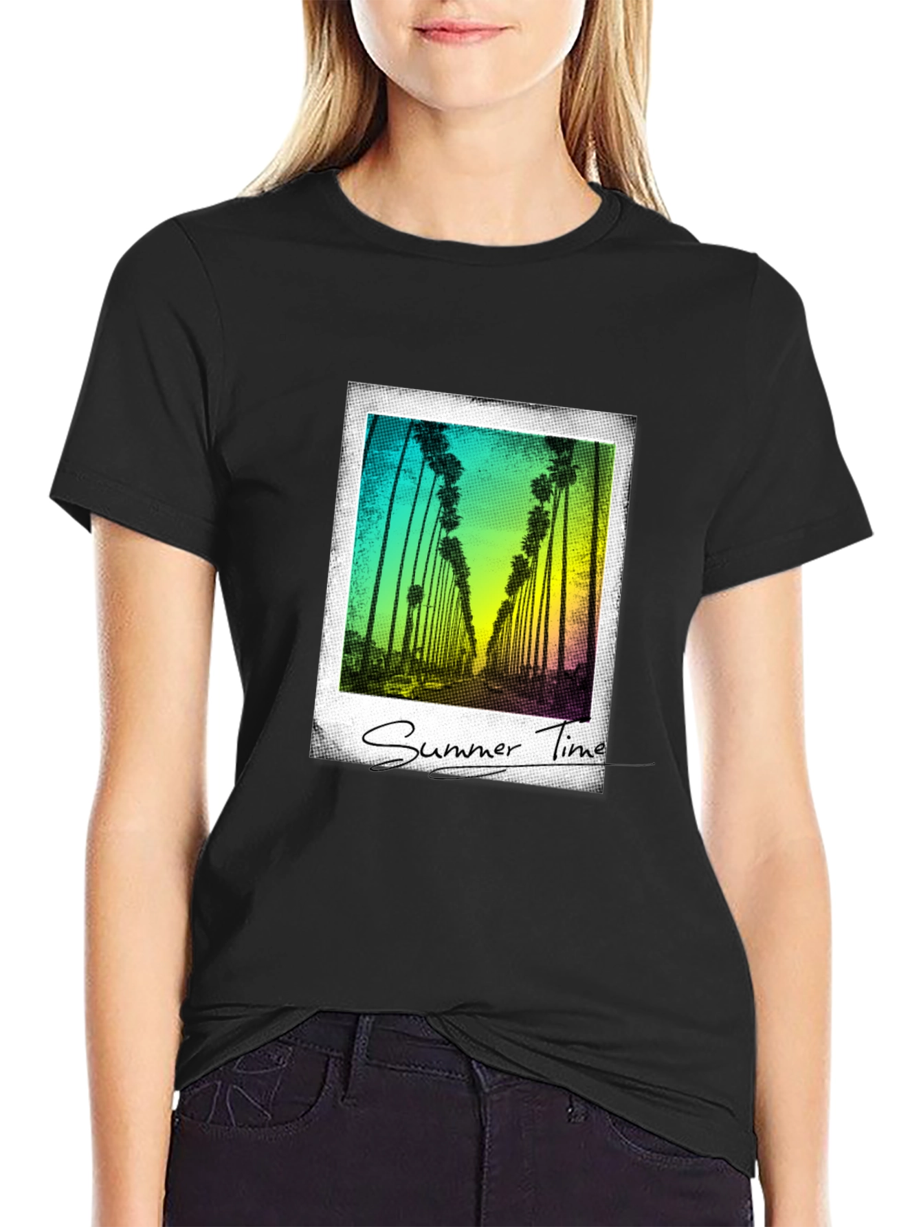 Summer Time Palm Tree Graphic Tee - Black