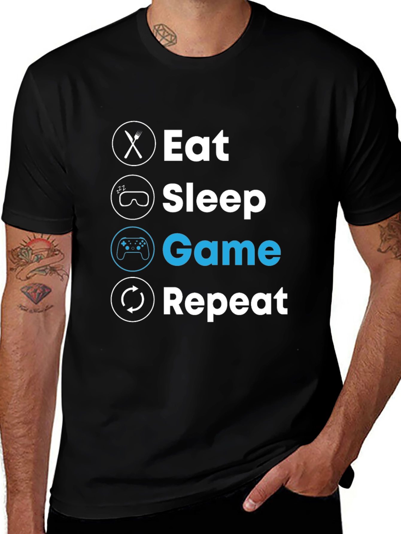 Eat Sleep Game Repeat T-Shirt - Gamer Lifestyle Tee