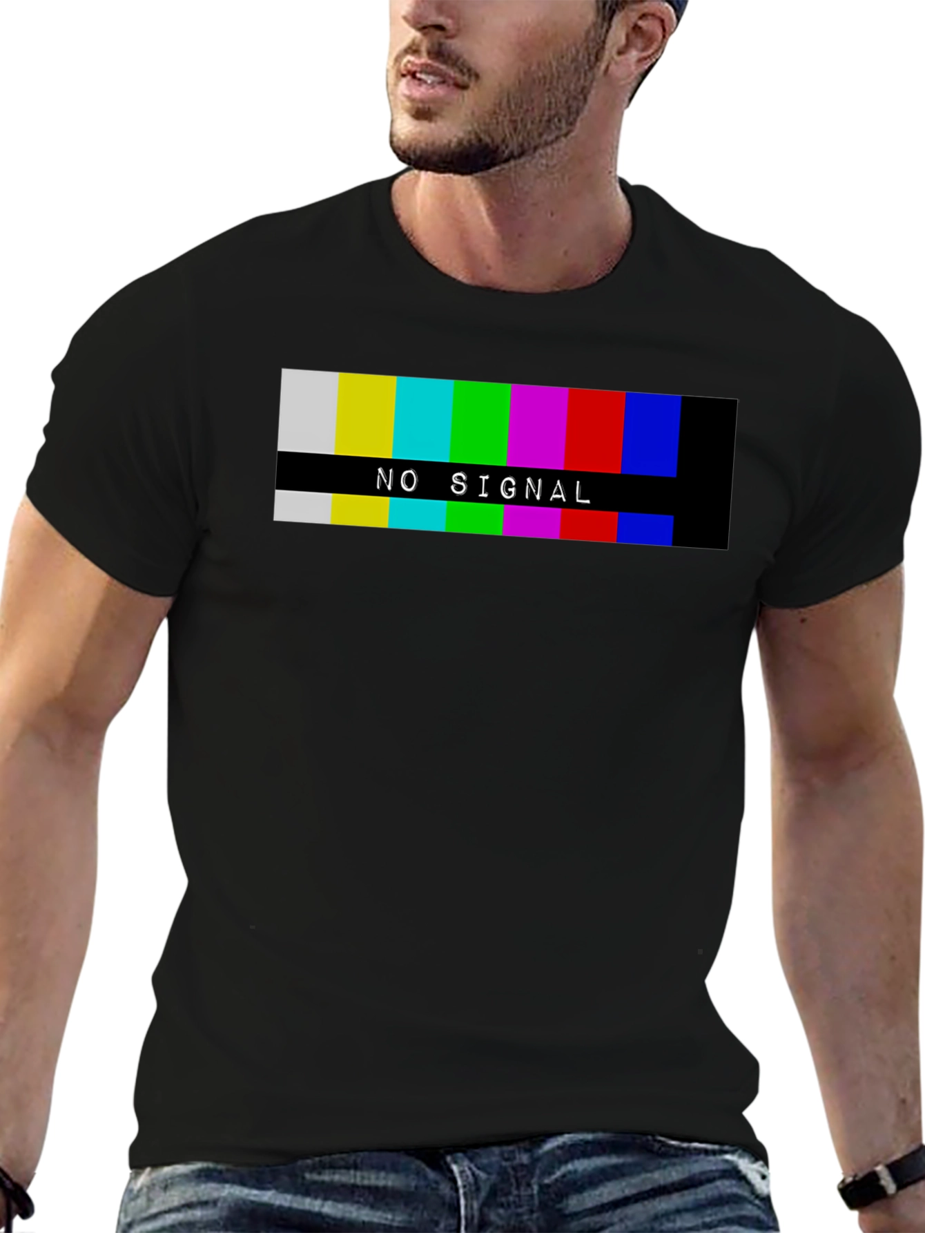 Retro No Signal Graphic Tee - Black Cotton T-Shirt