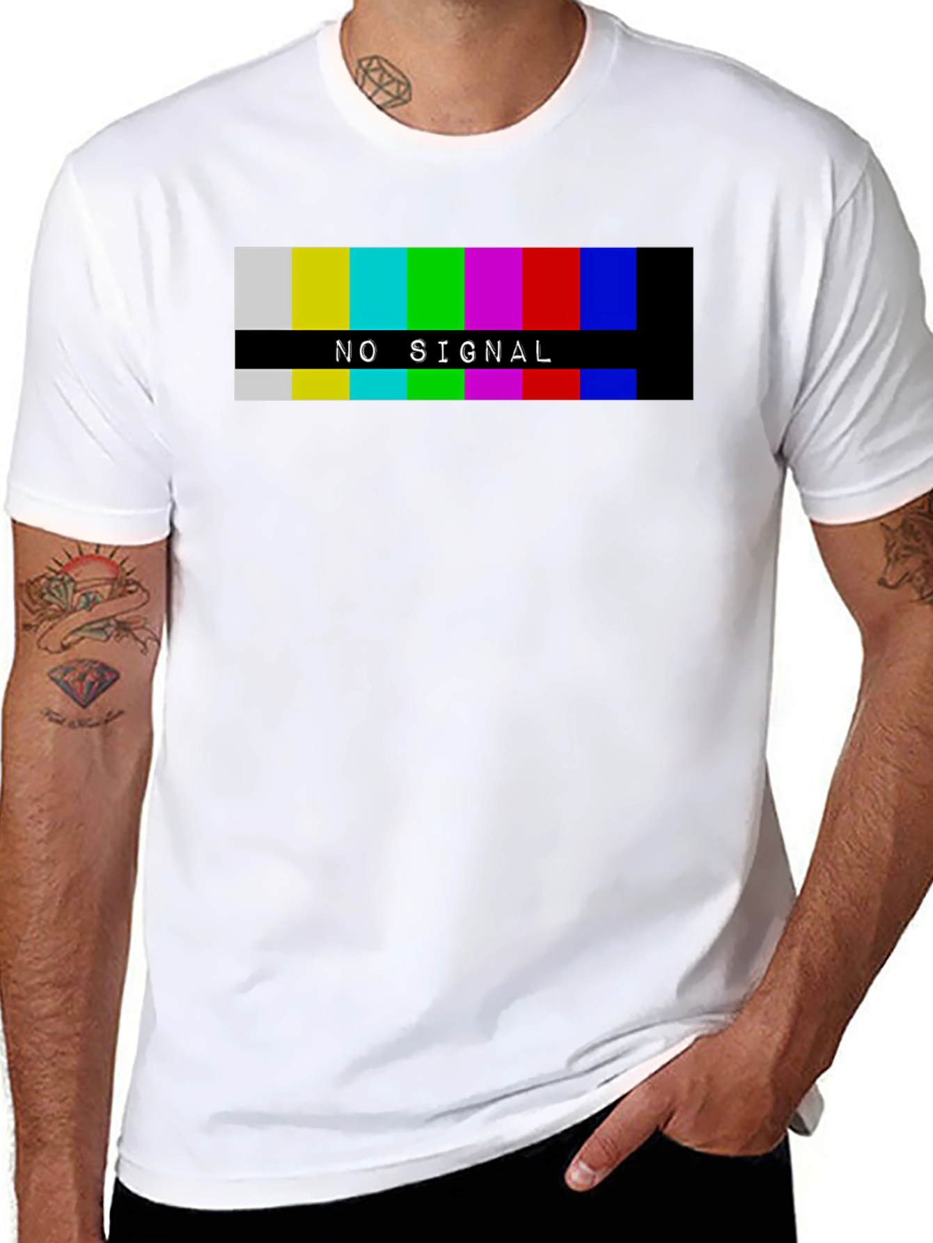 Retro No Signal Graphic Tee - Black Cotton T-Shirt