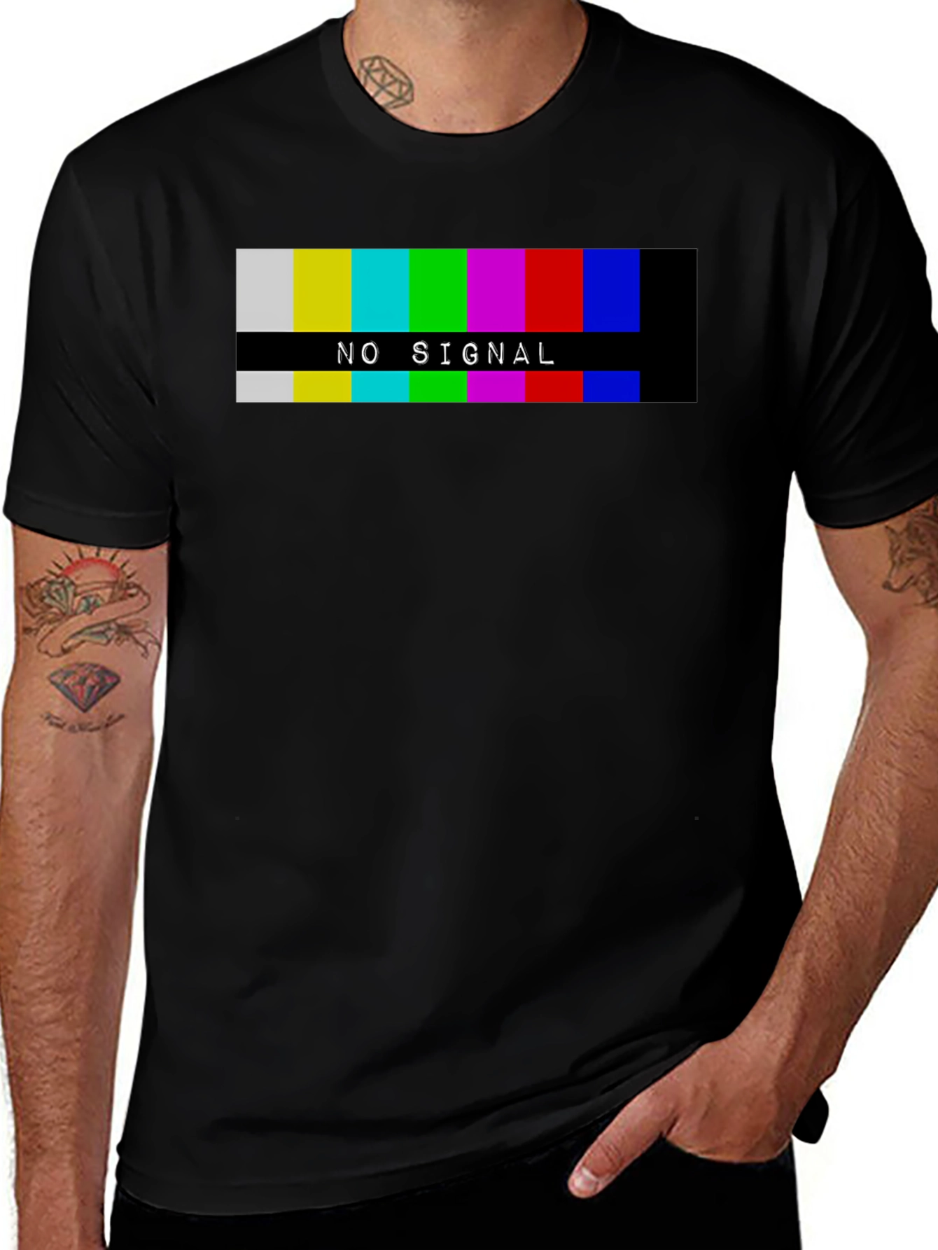 Retro No Signal Graphic Tee - Black Cotton T-Shirt