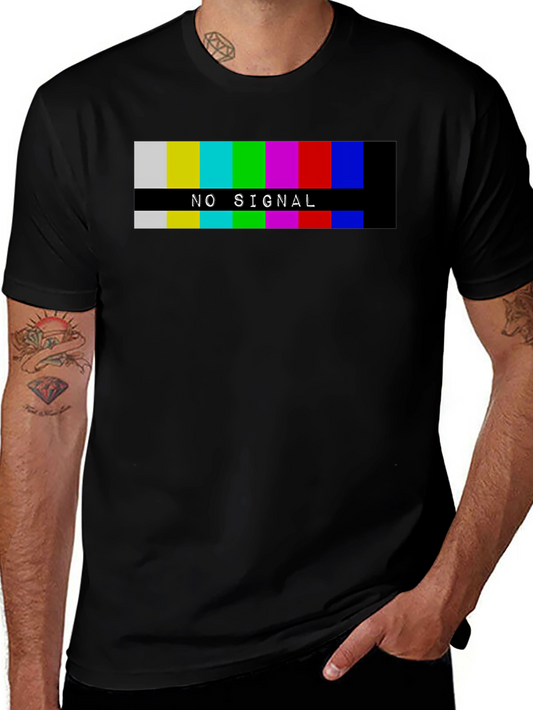 Retro No Signal Graphic Tee - Black Cotton T-Shirt